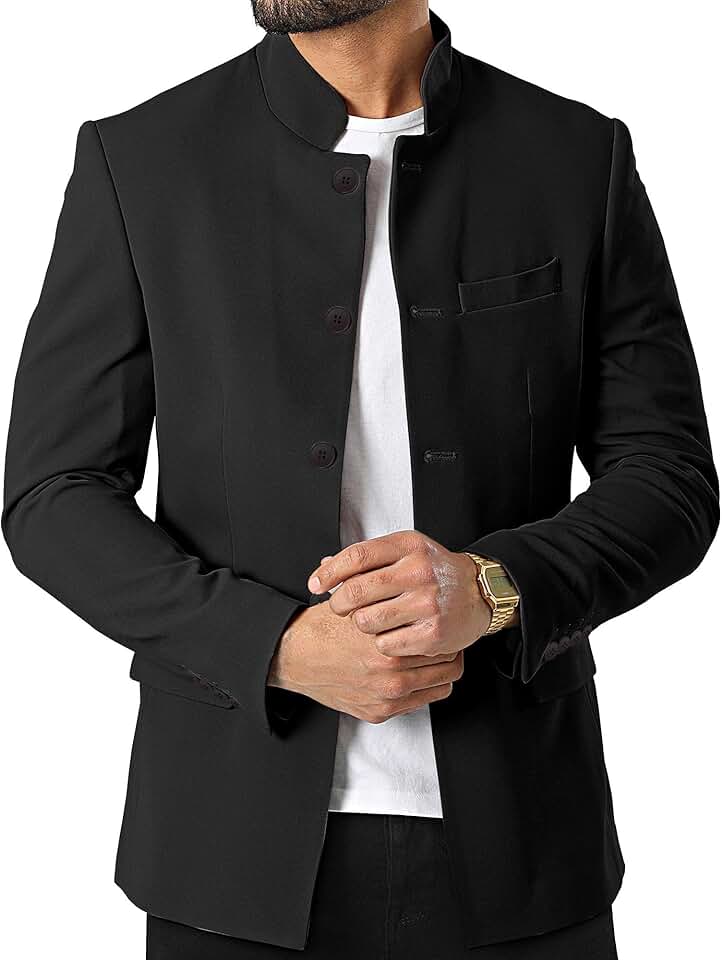 Blazer masculino casual com gola mandarim e forro leve para negócios