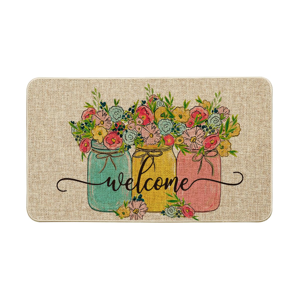 Artoid Mode Vase Hello Spring Doormat, Seasonal Summer Low-Profile Yard Floor Switch Mat for Indoor Outdoor 17 x 29 Inch