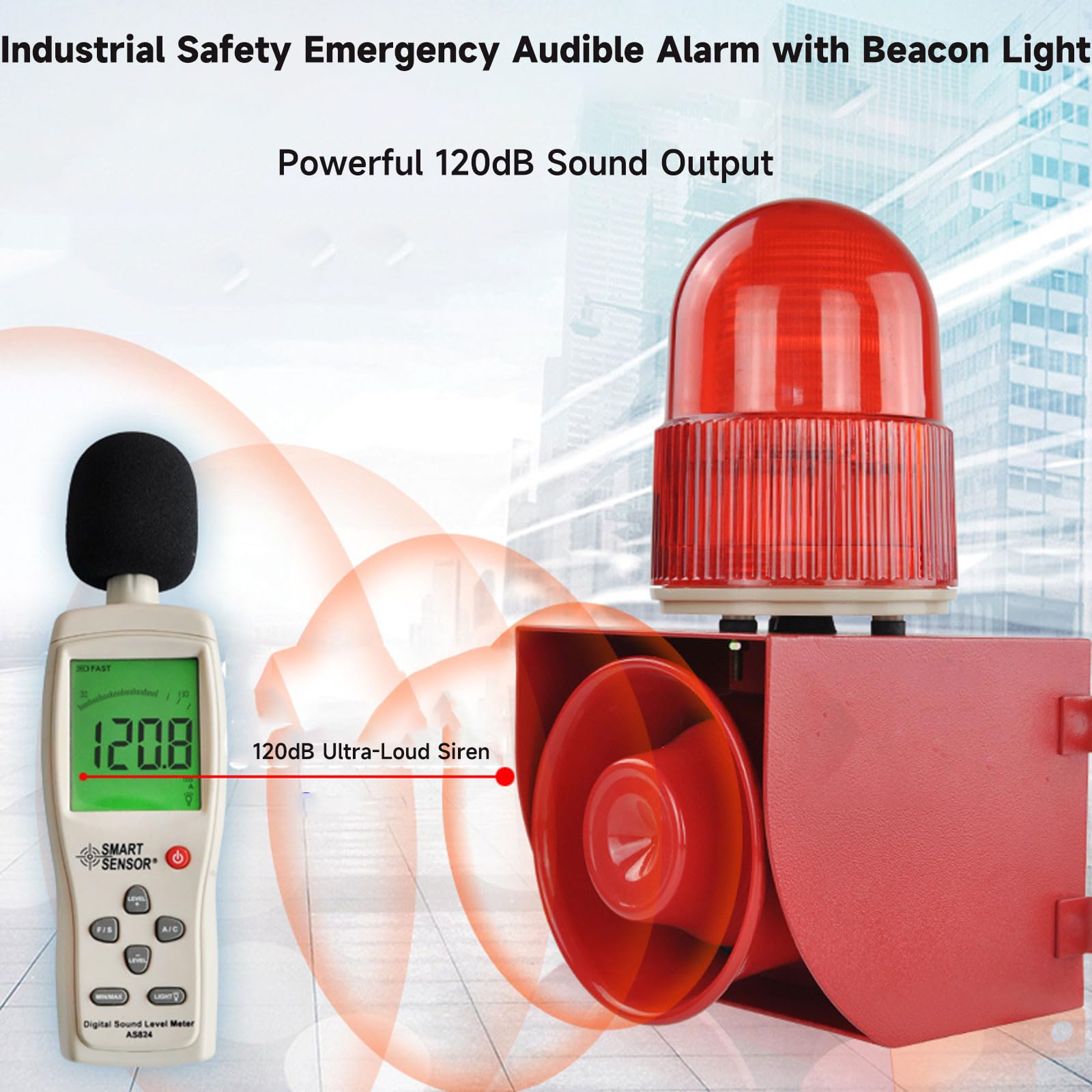 YASONG SLA-01 - Alarma industrial, LED estroboscópico de 120 dB, claxon, para máquinas grandes y línea de producción, sirena de inicio, trabajo de arranque, alarma de emergencia, protección contra
