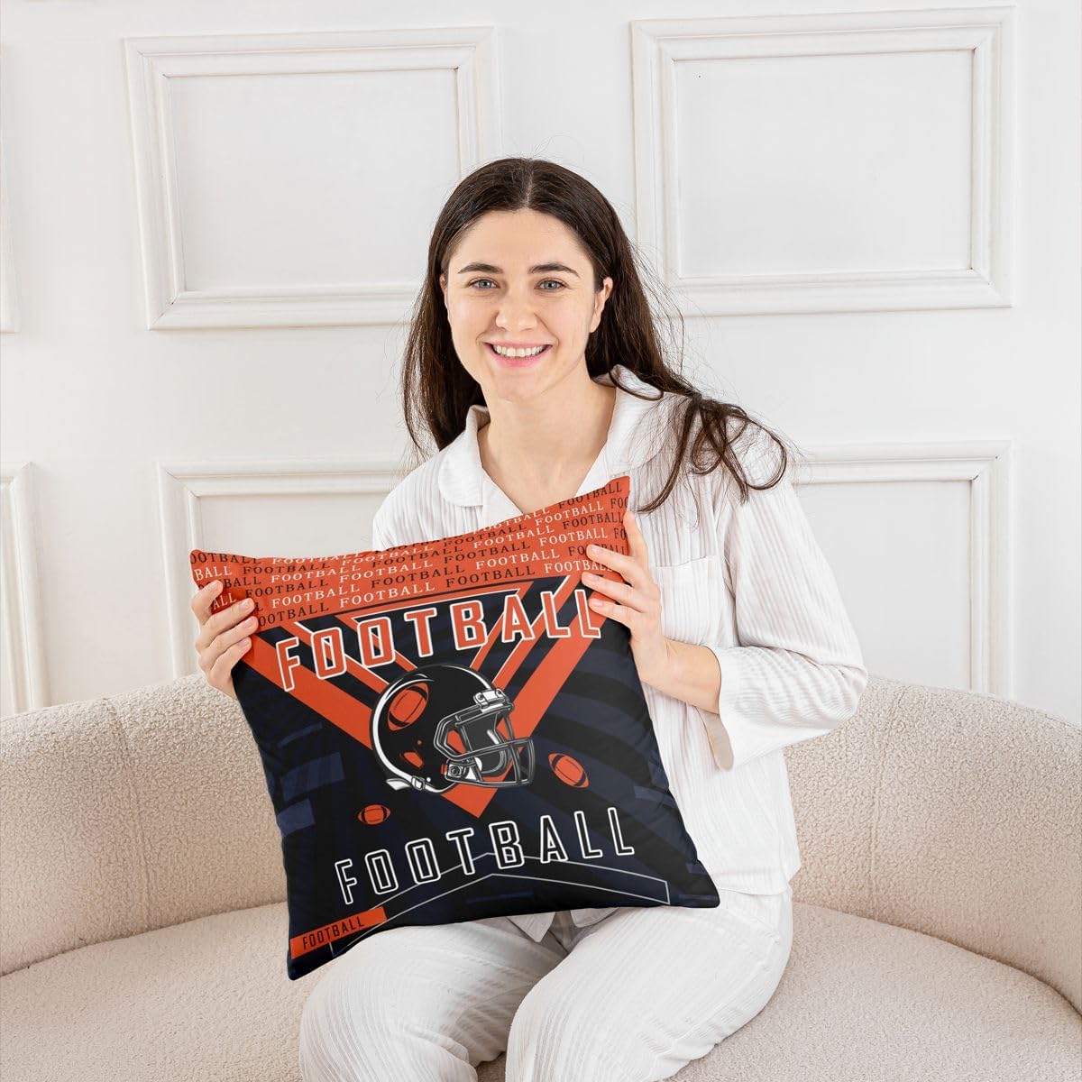 jejeloiu Football Square Cushion Covers Set of 4 18 x 18-Inch Rugby Sports Reversible Throw Pillow Covers Football City Decor Pillowcase for Sofa Couch Bed Chair Car