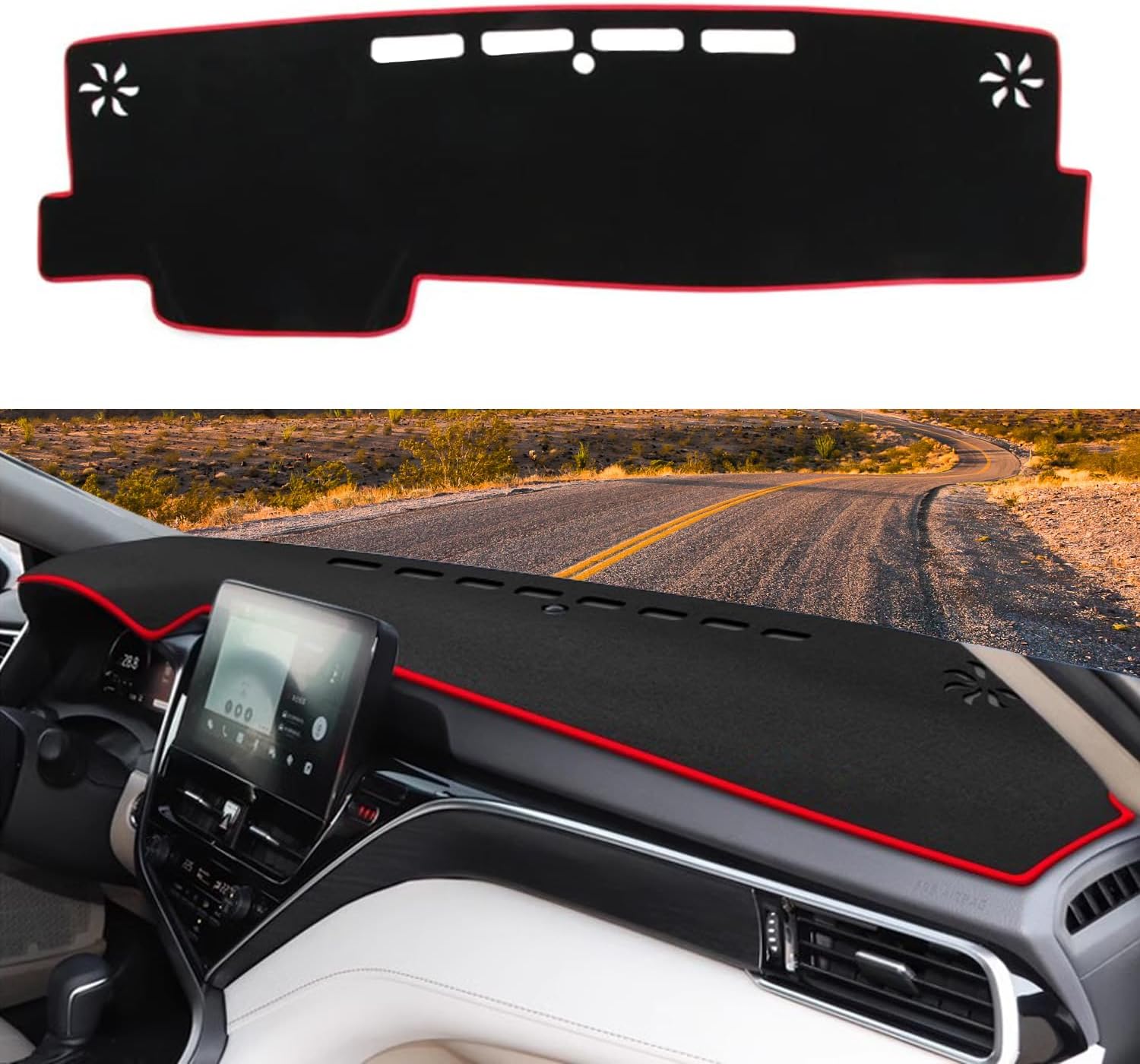 Blazeray Dashboard Cover Dash Cover Mat Pad Carpet Custom Fit for Toyota Camry 2018 2019 2020 2021 2022 2023 2024(Without HUD) Accessories Anti-Skid Center Console Protector Cover Mat(Red Edge)