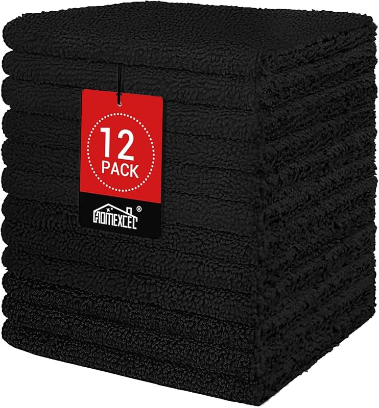 Panos de microfibra HOMEXCEL pretos para rosto, 12 unidades, 30,48 cm x 30,48 cm