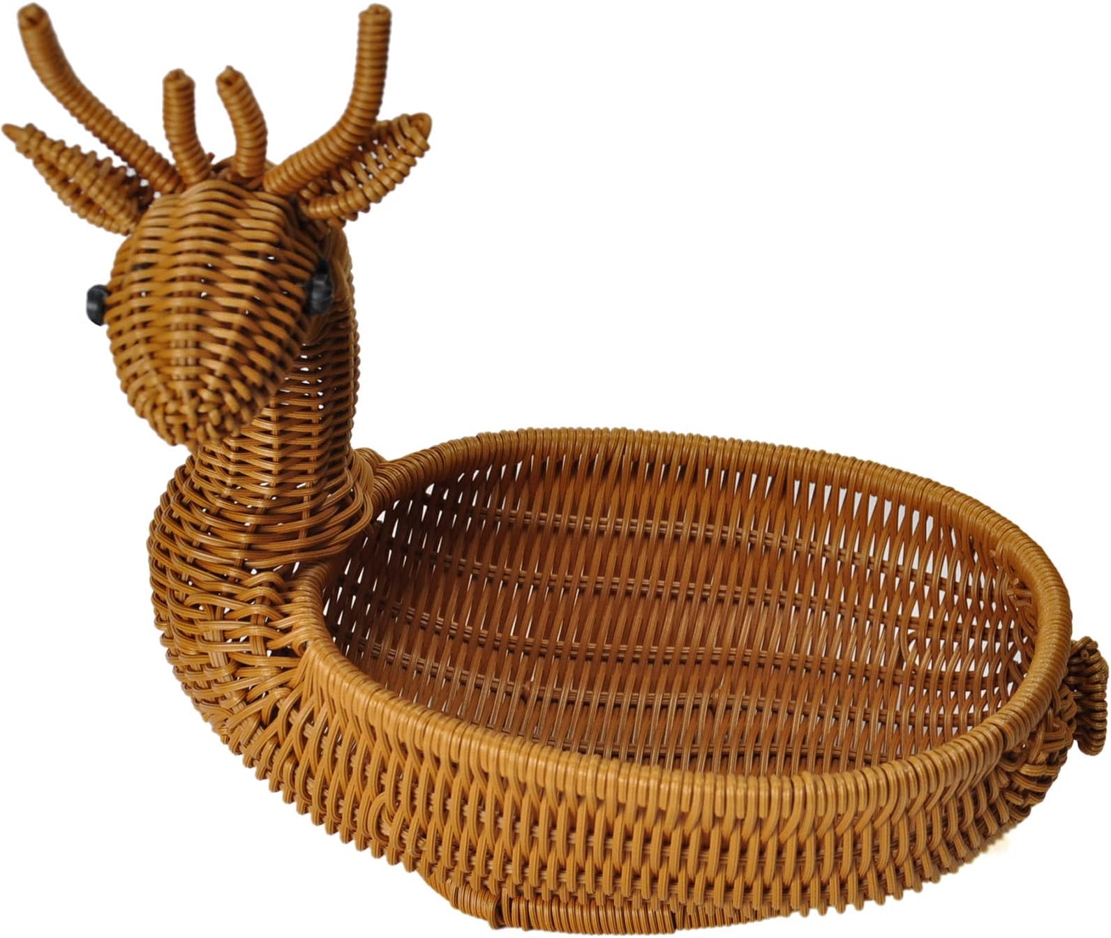 13 inch Poly-Wicker Rattan Bread Basket for Home and Kitchen,hand-woven bread large+ fruit counter+ breakfast+ boho+ storage service+ outdoor of Deer shape basket