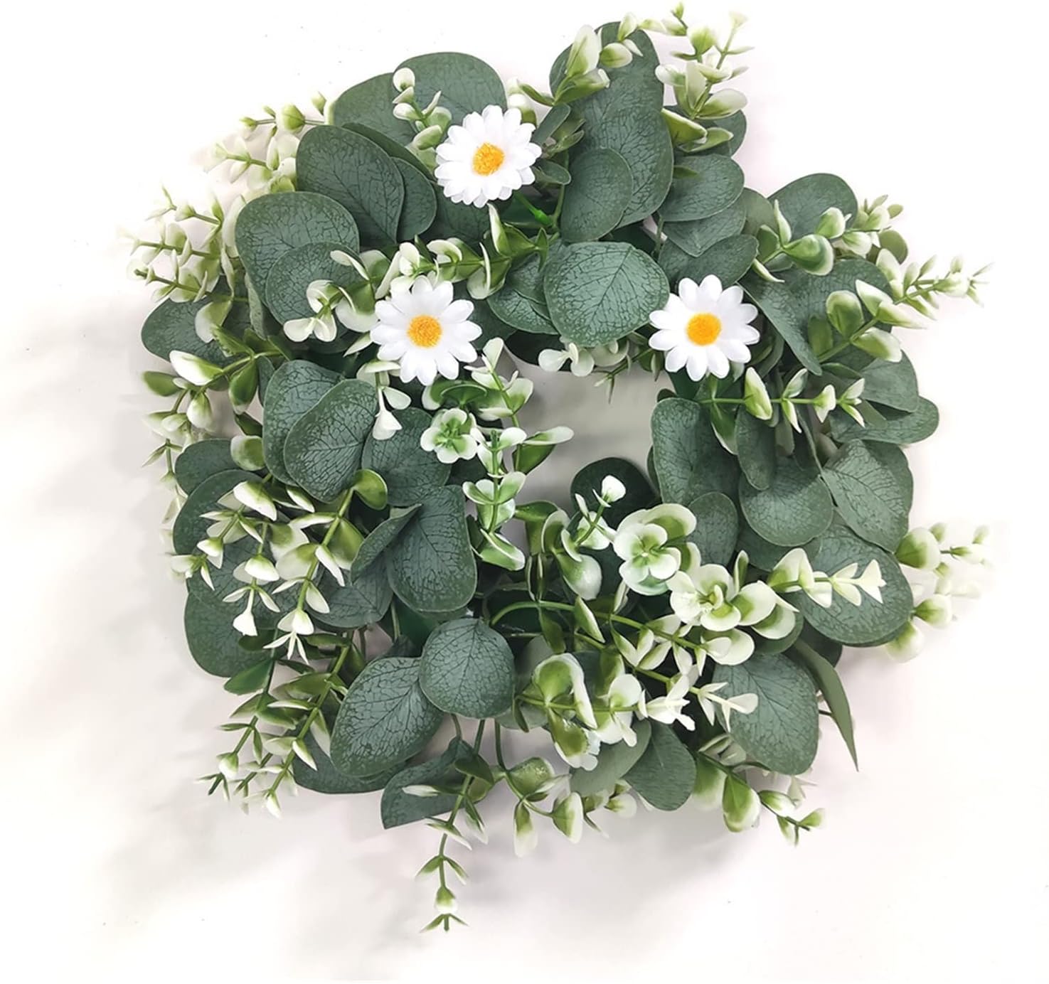 CAREG Artificial Roses and Little Daisy Flowers Wreath Green Leaves Eucalyptus Garland Fit for Home Decoration Door Decor Durable (Color : Design 14)