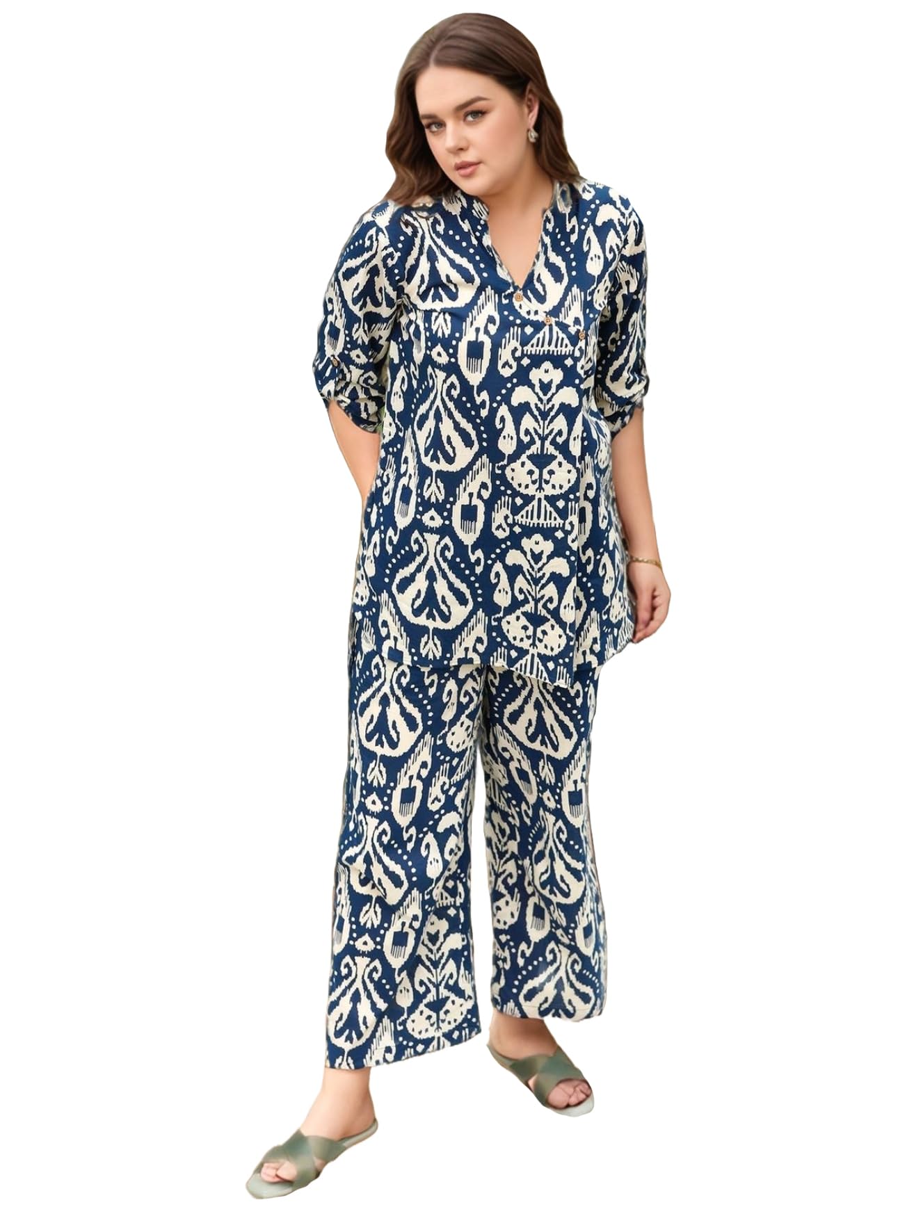 anni designer Women's Cotton Blend Mid Thigh Printed Pajama Set(J111 Blue Co-Ord-Nw_M_Blue_Medium)-picture-28