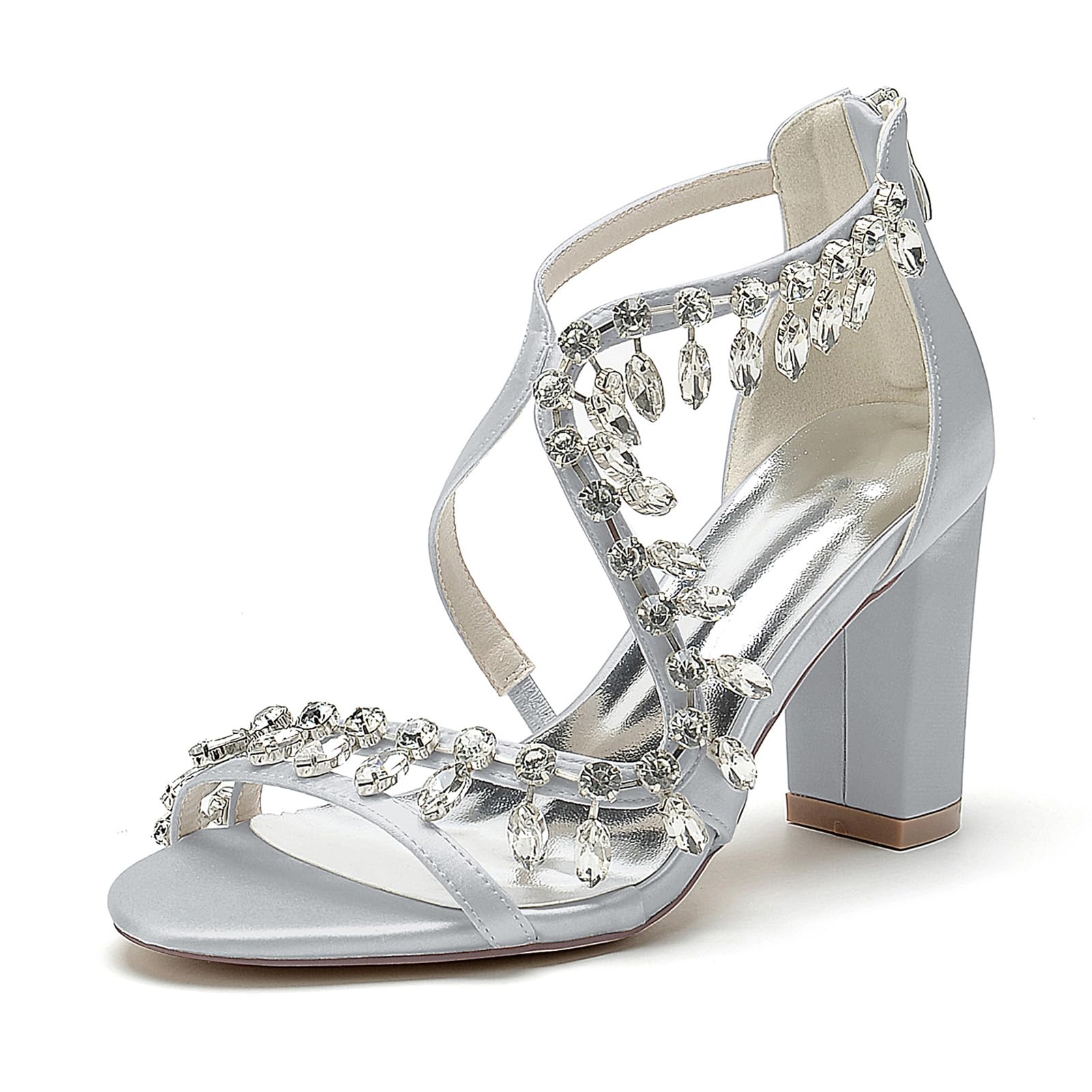 Scarpe da Sposa Argento, Bridal Scarpe da Sposa con Tacco Cinturini Incrociati Sandali con Tacco per Estate Matrimoni