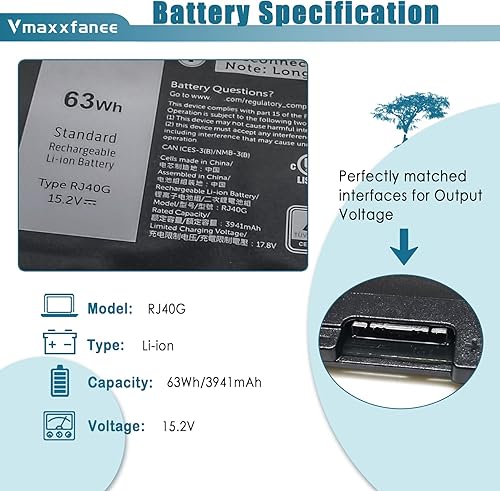 Miniatura 2 de Reemplazo de batería RJ40G 63Wh para Dell Latitude 14 5420 Latitude 15 5520 Precision 15 3560 Series Laptop 01K2CF 075X16 WY9DX P104F P104F001 P137G