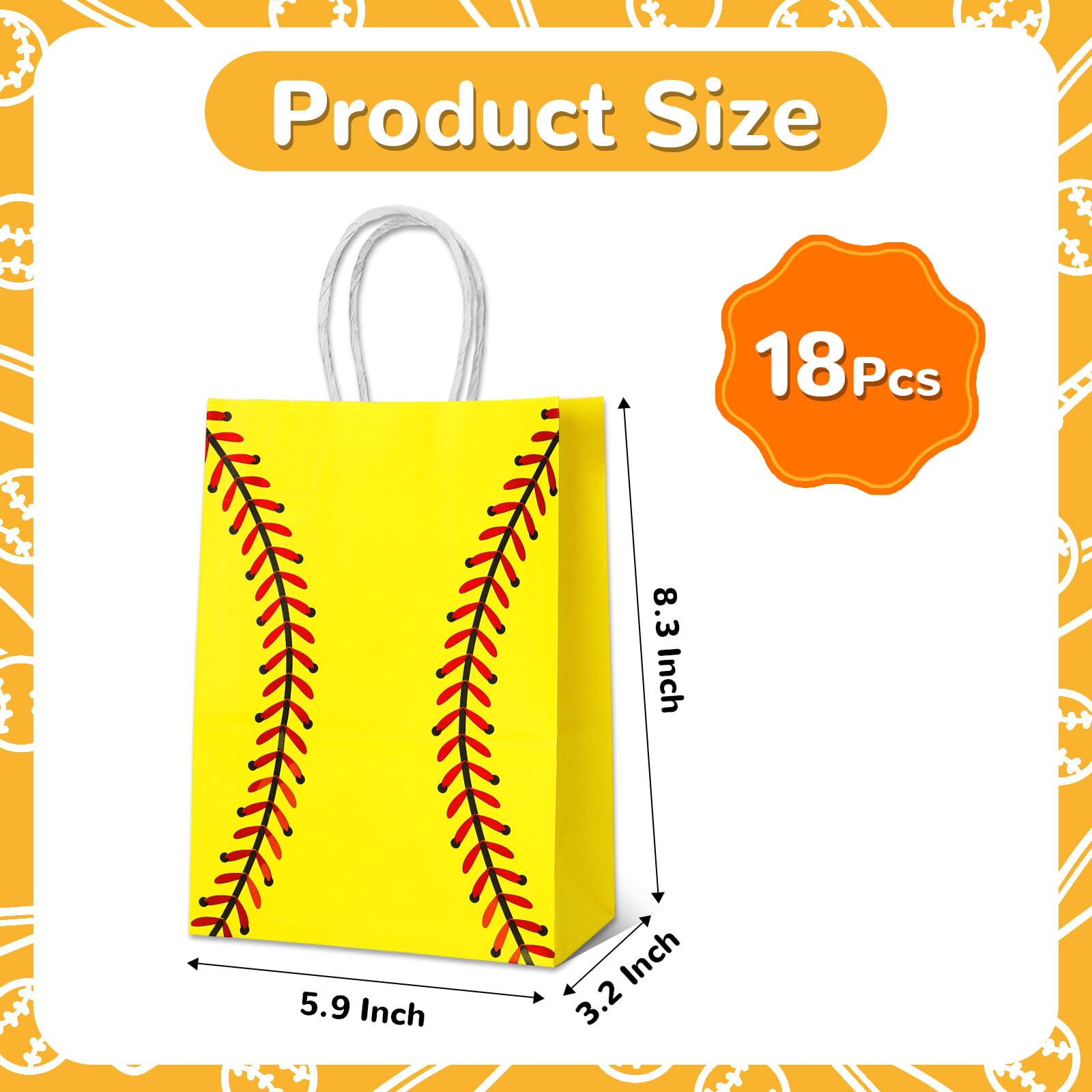 WATMTIN 18 Pcs Softball Party Gift Bags, Softball Pattern Gift Bag with Handle, Paper Treat Candy Goodie Bags for Softball-Themed Party Games Sports Day Birthday Decorations Supplies