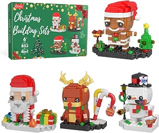 853 Pcs Christmas Building Blocks Sets, 4 in 1 Festival Bricks Toys Contain Christmas Santa/Snowman/Gingerbread Man/Elk Building Brickheadz Kit for 6+ Kids Boys Girls Adults Birthday Xmas Gifts