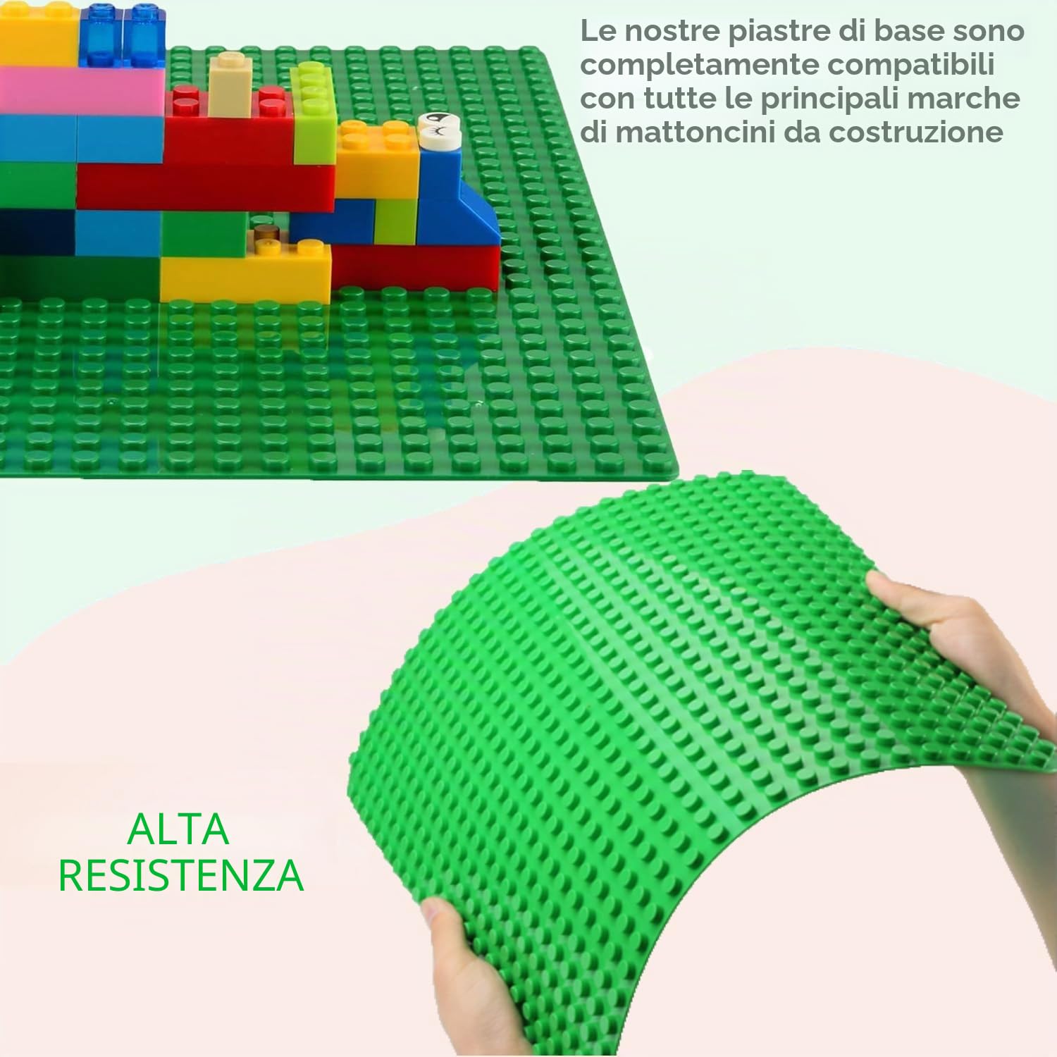 Grande piastra compatibile con piastre Lego Duplo, piastra di base classica per set DUPLO, 38 x 38 cm, set di piastre per giocattoli creativi prescolari, verde, grigio, verde chiaro (3 pezzi)