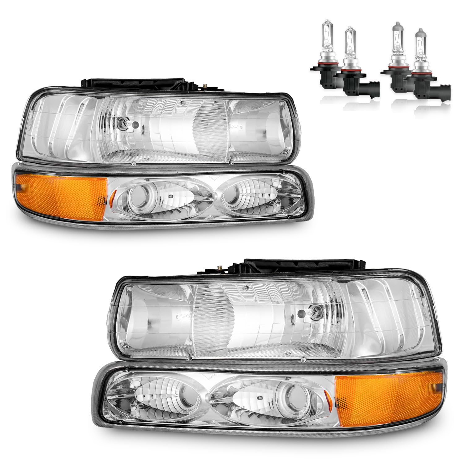 for 99-02 Chevy Silverado 1500 2500; for 01-02 Silverado 1500HD 2500HD 3500HD; for 00-06 Tahoe Suburban Headlight+Bumper Parking Turn Signal Marker Light 4PCS