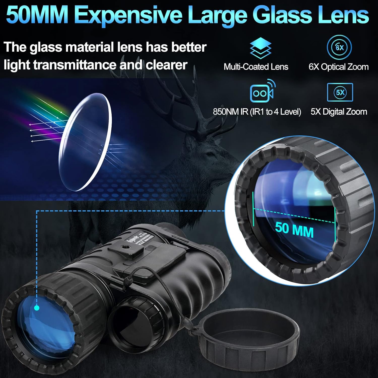 Infrared HD Night Vision Monocular with WiFi,Bestguarder WG-50 Plus,6-30X50MM Smart Digital Hunting Gear Can Takes 5mp Photo 720 Video from 1300ft Distance in Complete Darkness