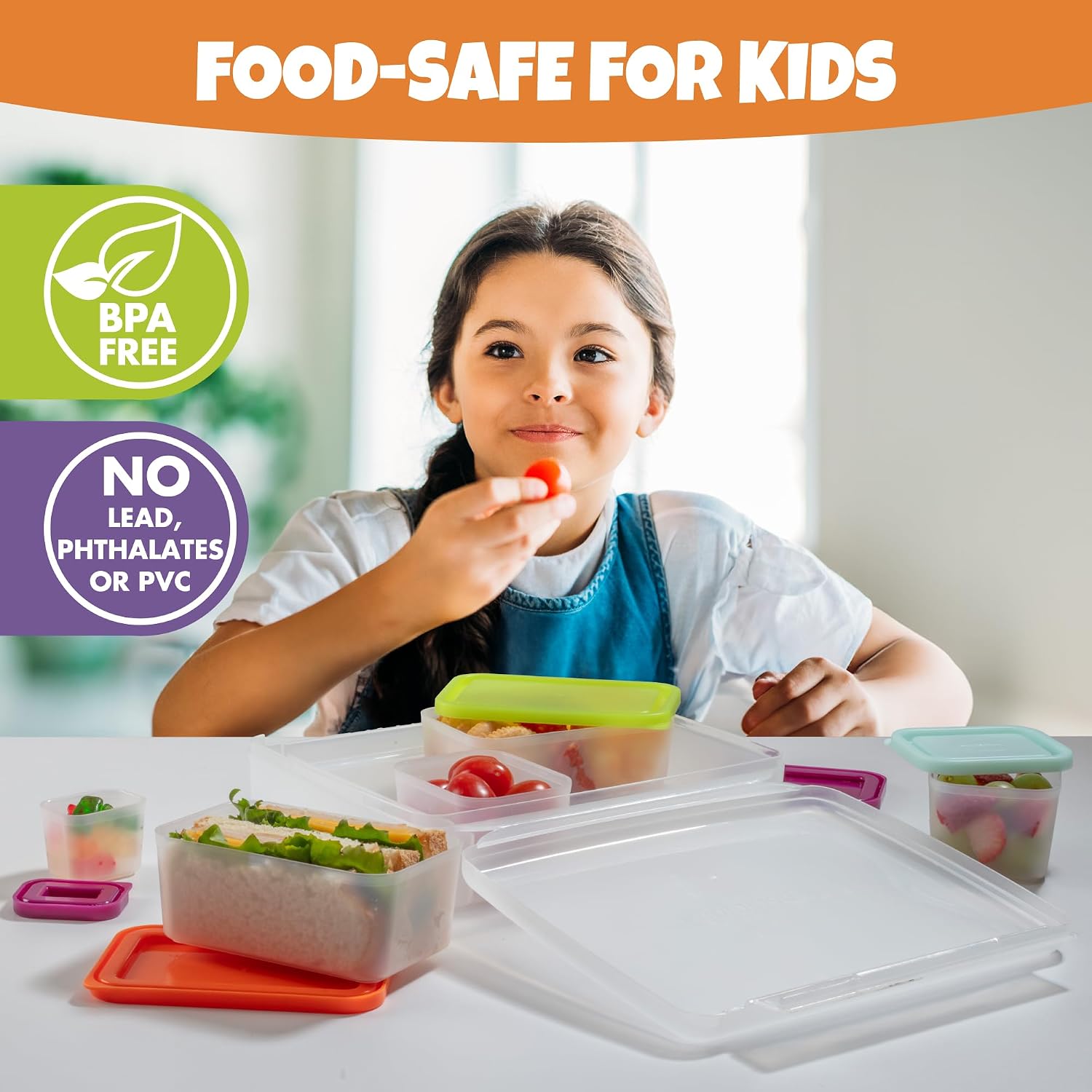 Bentology Bento Lunch Box Set w 5 Leakproof Made-to-Size Snack Containers & Built-In Utensil Holder- Meal Prep Made Easy w Reusable, Kid's Back to School or Office- Durable, BPA Free, Dishwasher Safe image 2