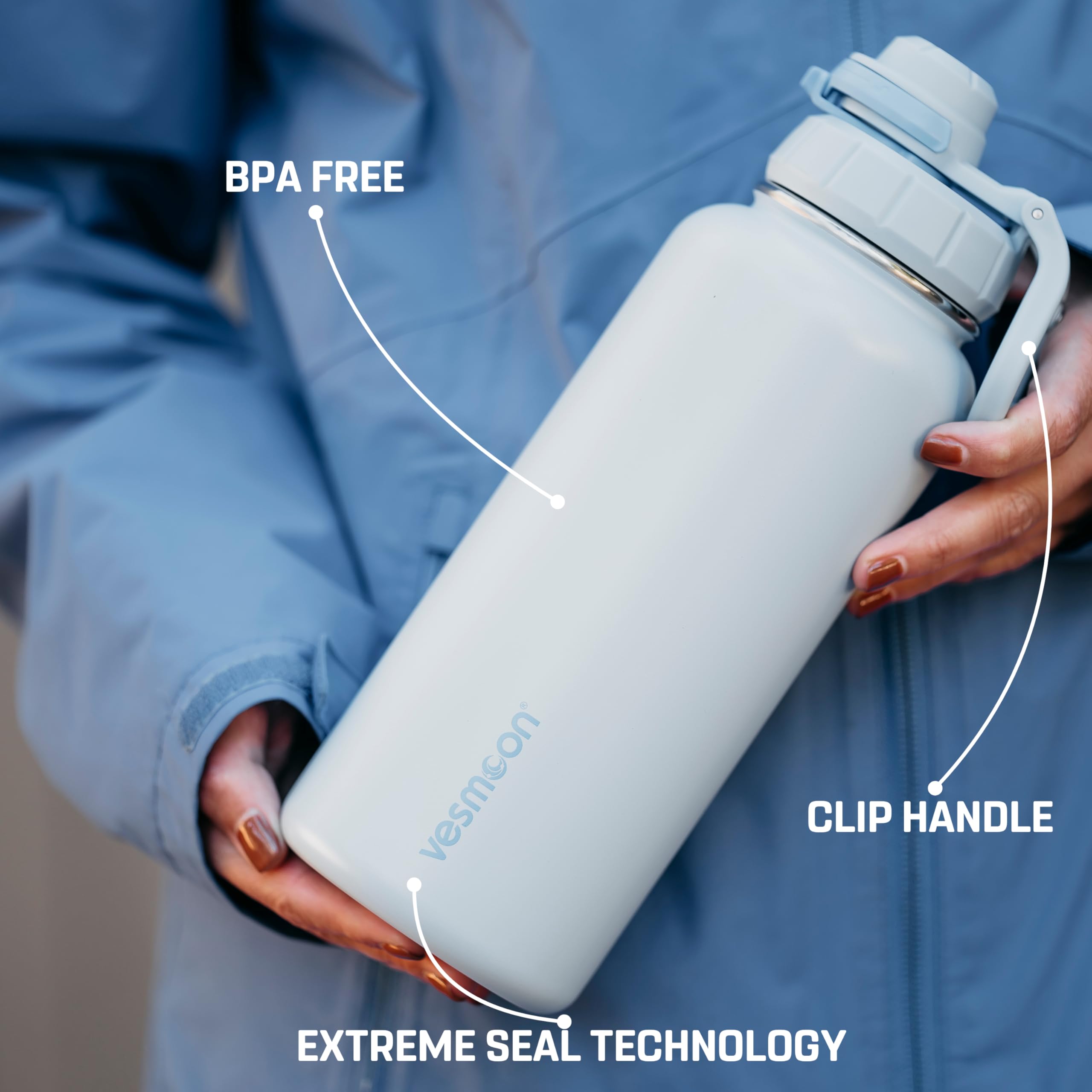 Vesmoon Vessence - Botella infusora de té de acero inoxidable de 32 onzas para té de hojas sueltas, agua, hierbas, frutas, botella aislada de triple capa, a prueba de fugas, con tapa y asa de clip, 24
