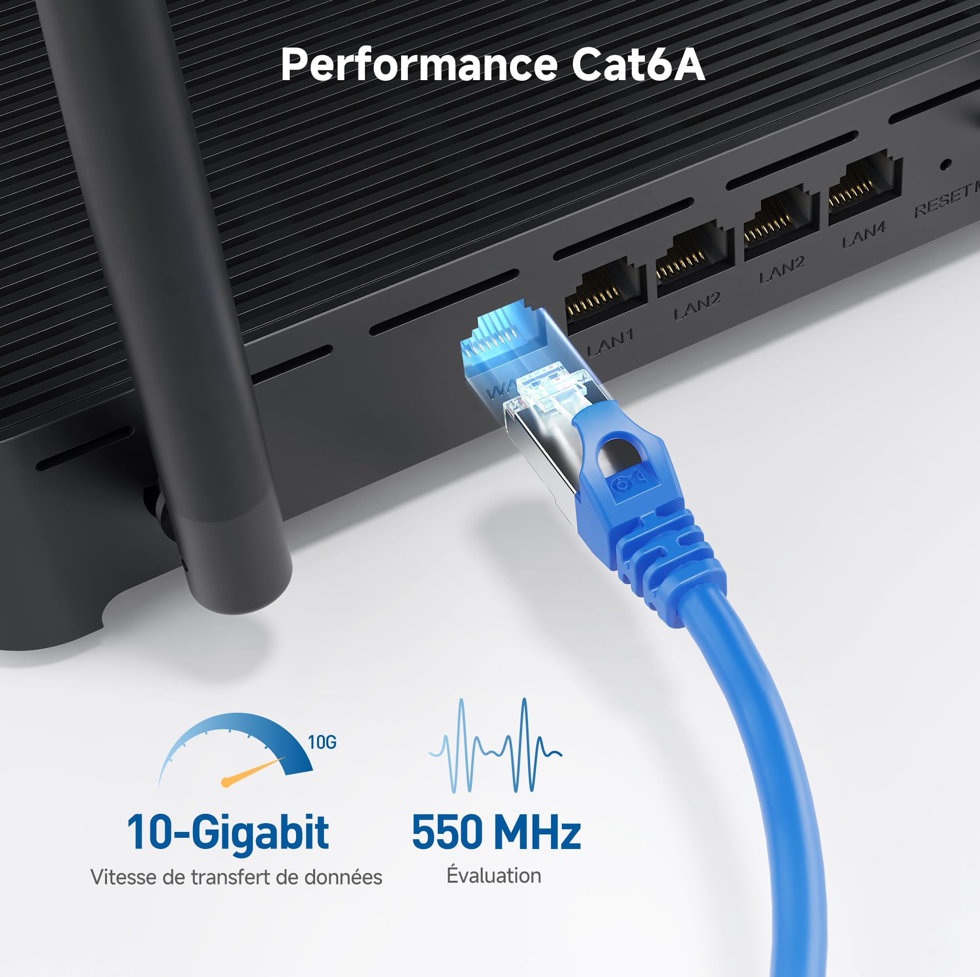 Cable Matters Lot de 10 câbles blindés Cat 6A 10 Gbit/s sans accroc, 4,3 m, noir