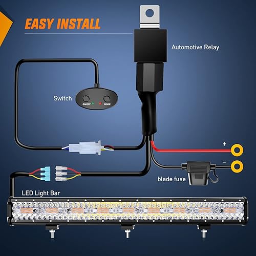 Miniatura 6 de Nilight Barra de luz LED de 26 pulgadas y 540 W, inundación puntual ámbar y blanco, estroboscópica, 6 modos con función de memoria, todoterreno,