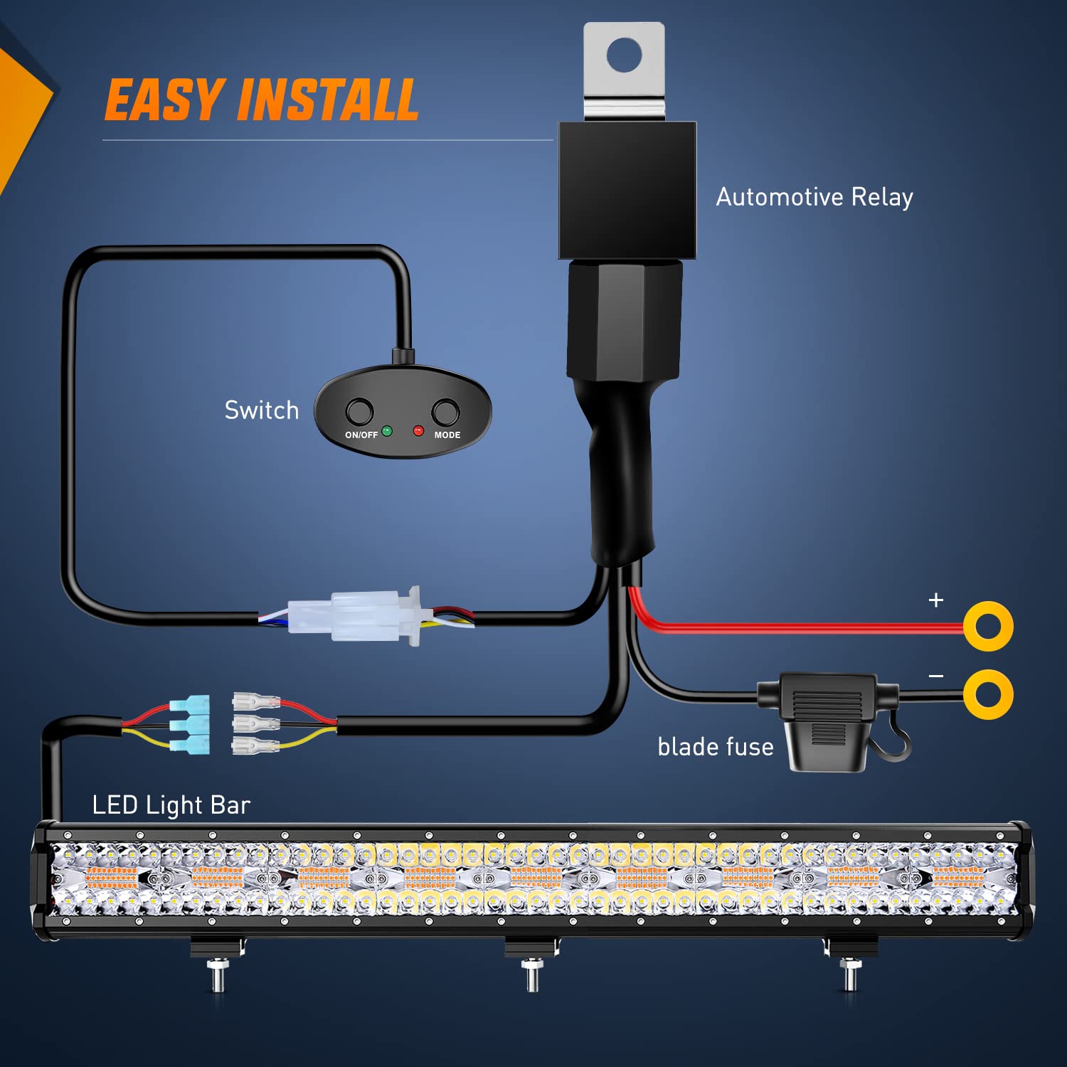 Nilight Barra luminosa a LED da 66 pollici, 540 W, luce stroboscopica bianca ambrata, 6 modalità con funzione di memoria, fuoristrada, camion, auto, ATV, SUV, cabina, barca, con kit cablaggio 16 AWG
