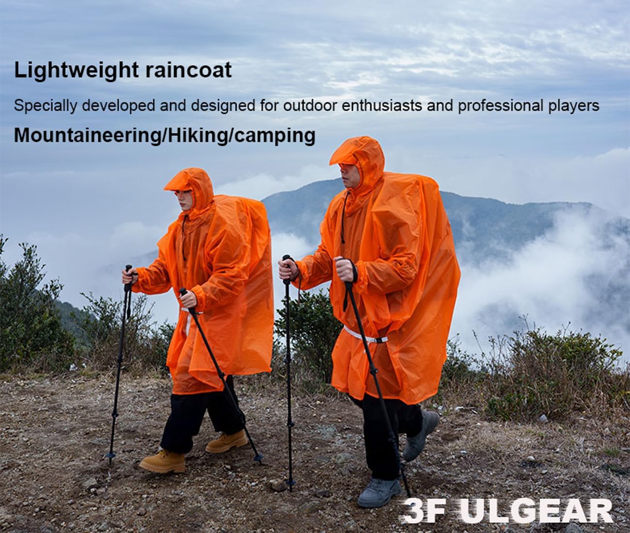 3FULGEAR Poncho de pluie 3F en nylon 15D léger, coupe-vent, résistant à la neige, imperméable pour la randonnée, l'alpinisme, le camping