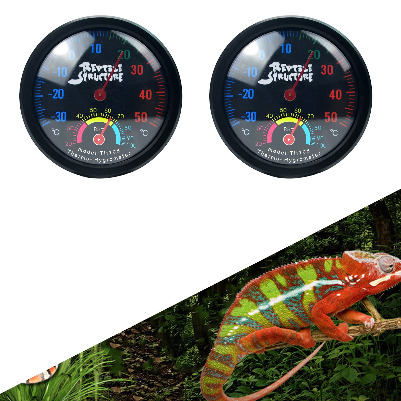 RoseFlower Lot de 2 thermomètres et hygromètres pour Reptiles, Compteur mécanique précis de température et d'humidité pour terrariums de Reptiles (Aucune Pile requise), Maison, Bureau, sous-Sol