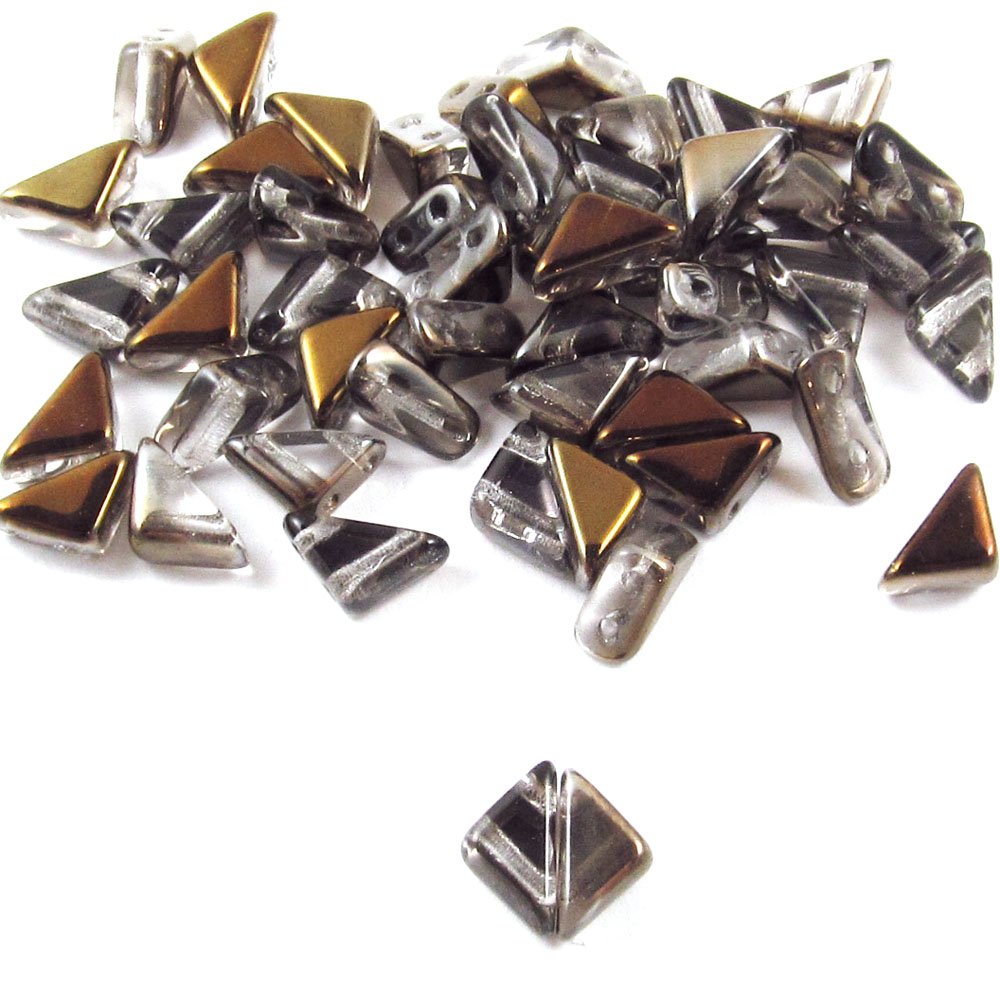 Czech Glass 2-Hole Triangle Beads-Tango Crystal Bronze Capri 6mm (50)
