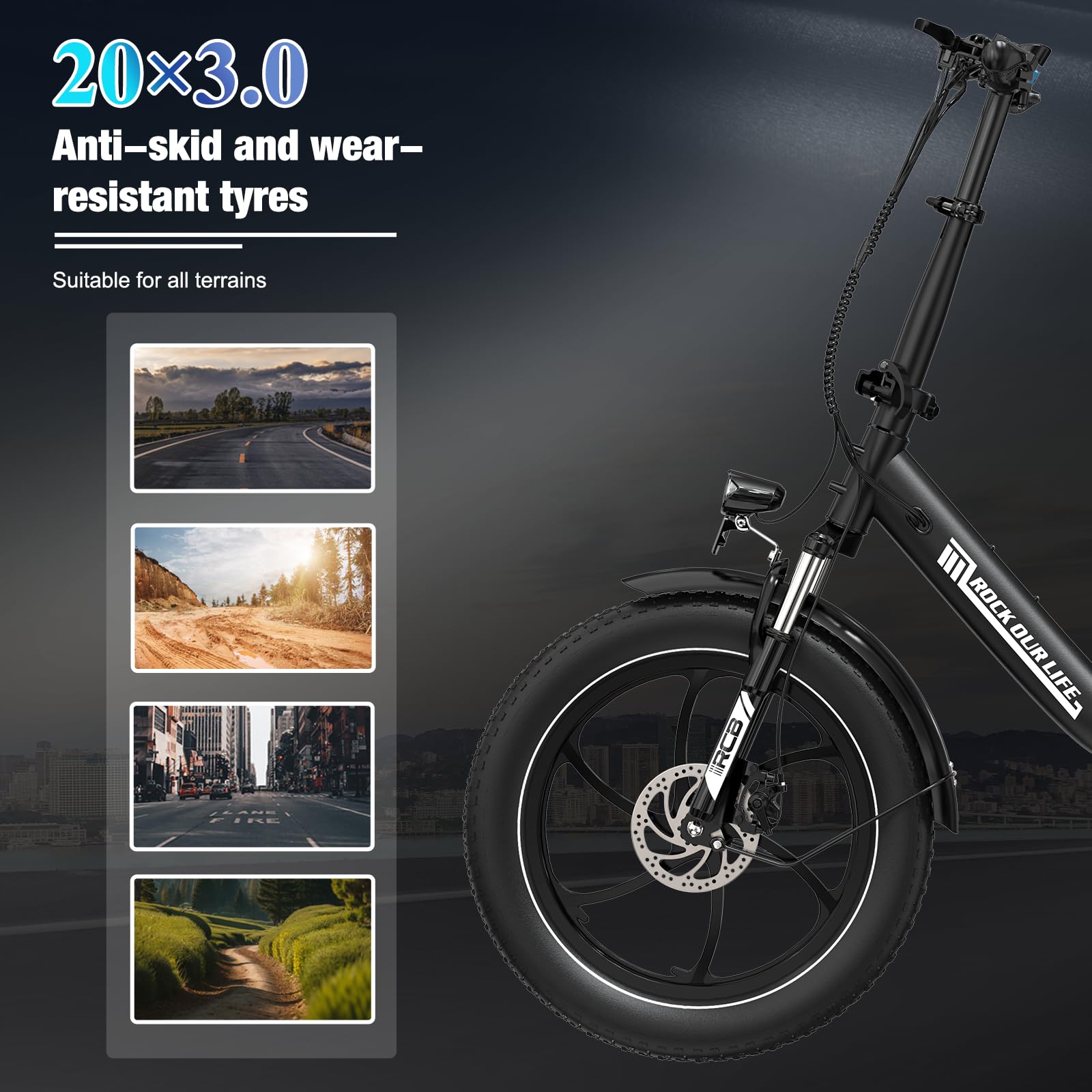 RCB 20“ Fat Tire E Bike, Elektrofahrrad Klapprad, 36V12Ah Lithium-Akku, 7-Gang Off-Road Mountainbike, Reichweite bis zu 80km, Herren und Damen Pendler Ebike