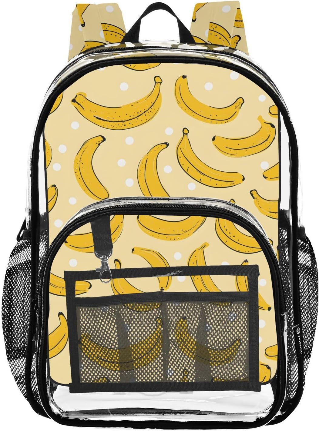 Yellow Banana Polka Dots Clear Backpack Heavy Duty See Through Transparent PVC BookBag for Kids Boy Girl Adult School Work