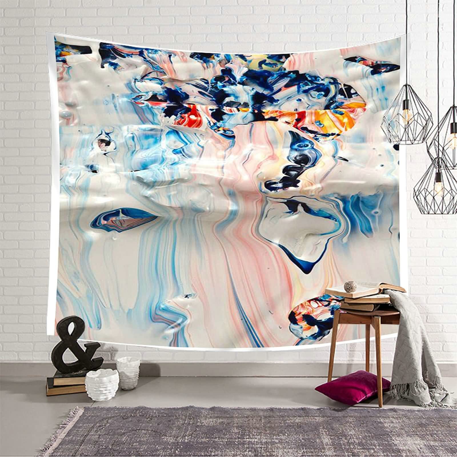 KnSam Tapiz de pared de poliéster con acuarela azul, decoración de 150x130 cm