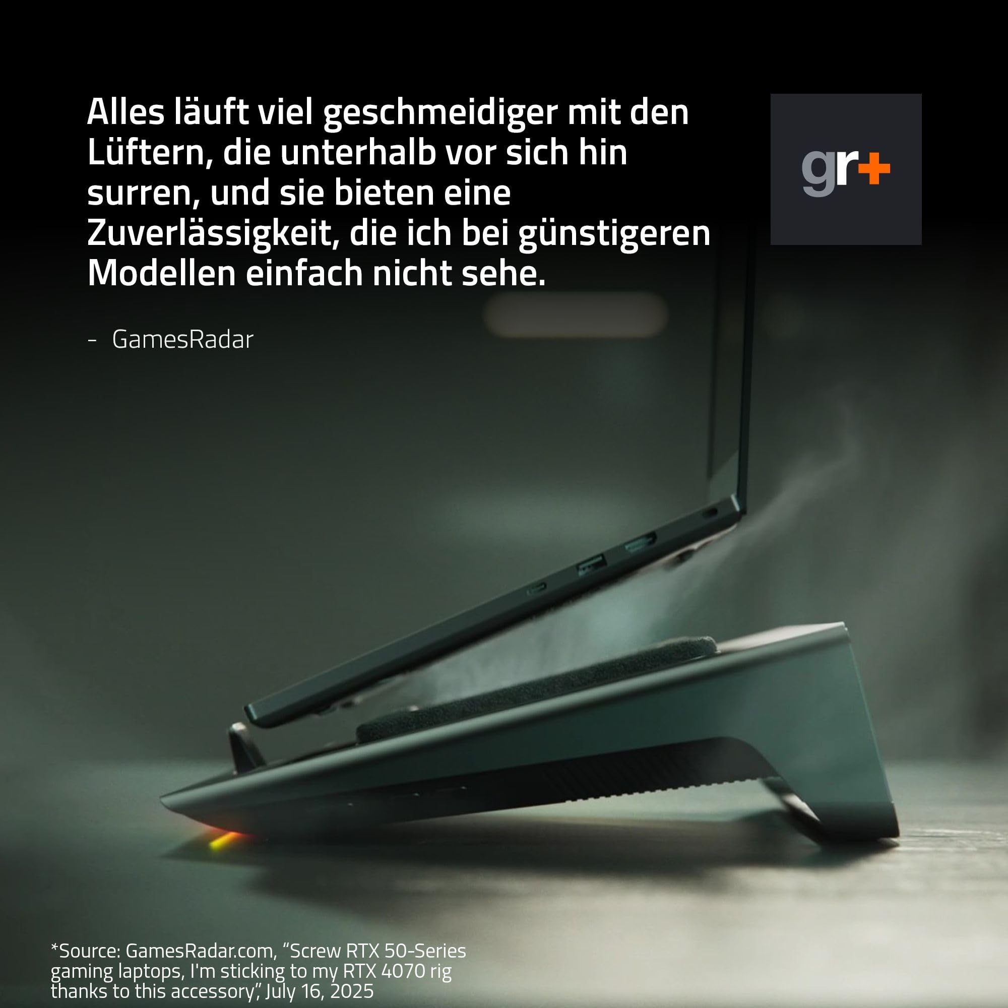 Razer Laptop Cooling Pad - Smart Cooling Laptop-Ständer für 14" bis 18" Zoll Laptops - luftdichte Druckkammer (benutzerdefinierte Lüfterkurven, 3-Port USB-A Hub, Multifunktionstasten) Schwarz