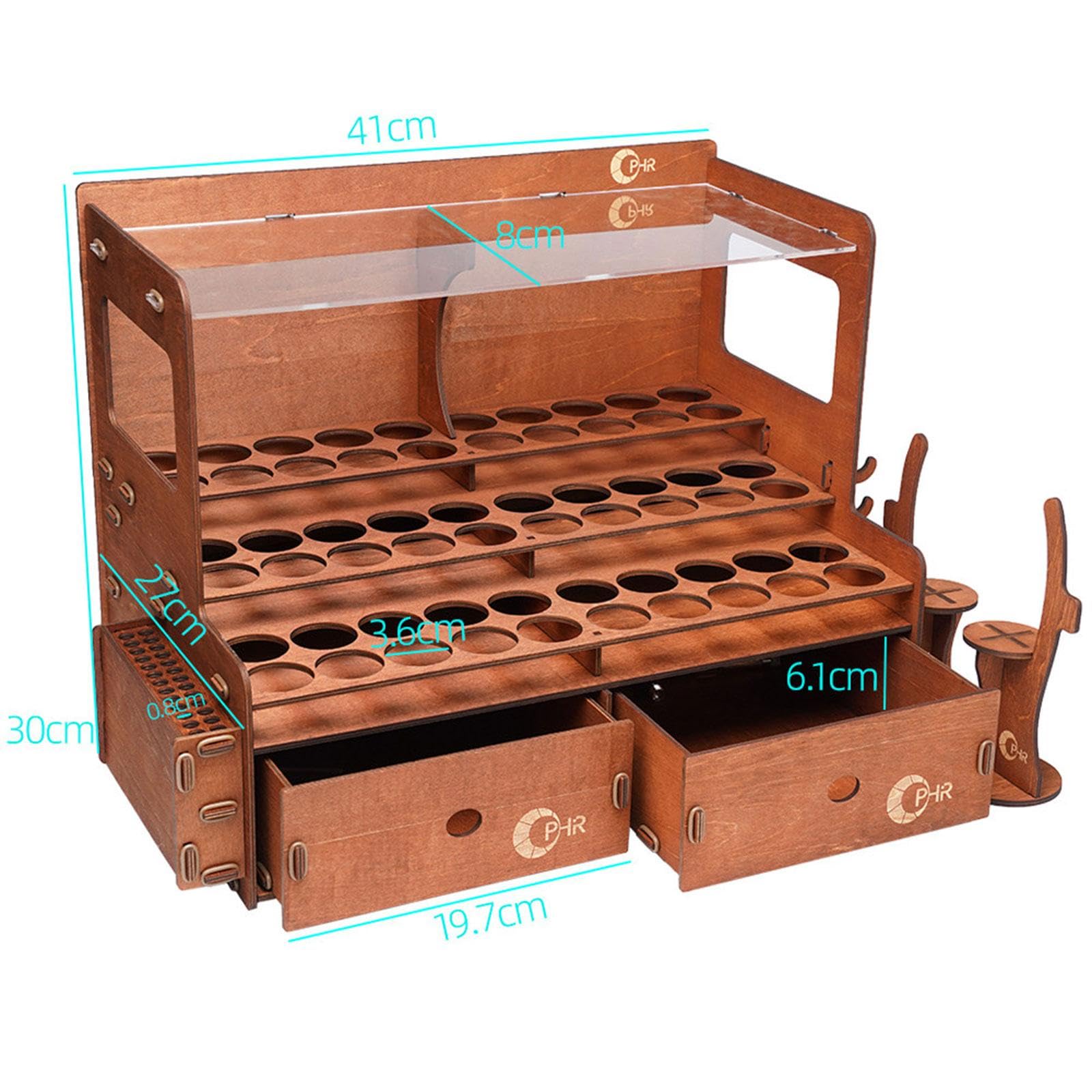 rockible Organizador de Almacenamiento de Pintura marrón, Suministros de, Tablero Transparente, Multifuncional, con cajón para Manualidades, 60 Hoyos