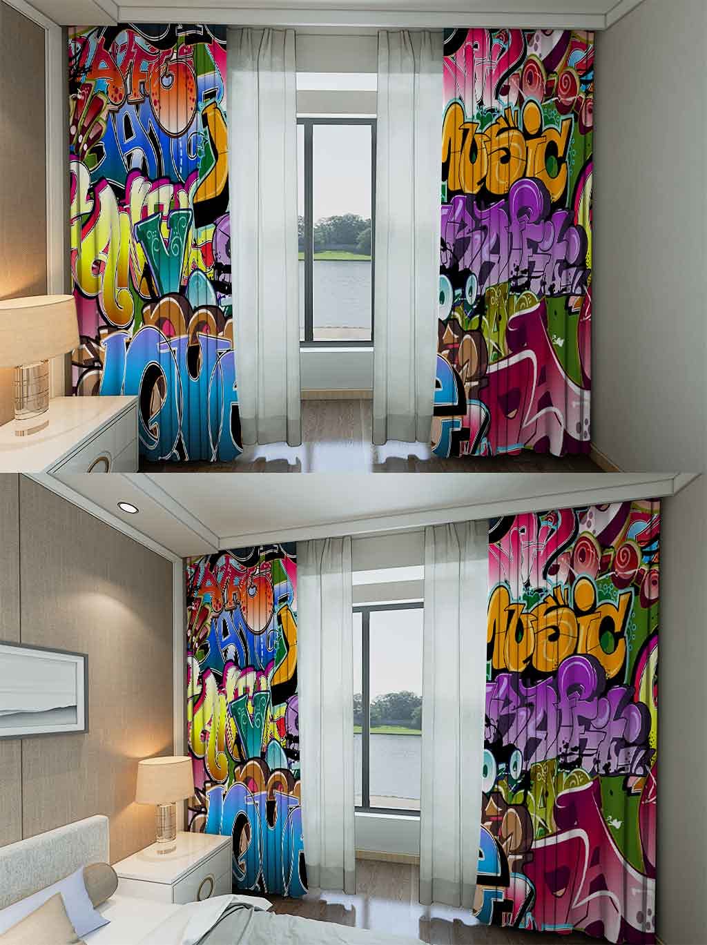 Graffiti Art Tende Parole Colorate Amore Bambini Teen Home Camera Da Letto Decor Poliestere Tessuto Bagno Soggiorno Tende 2 Pannello H210xB200