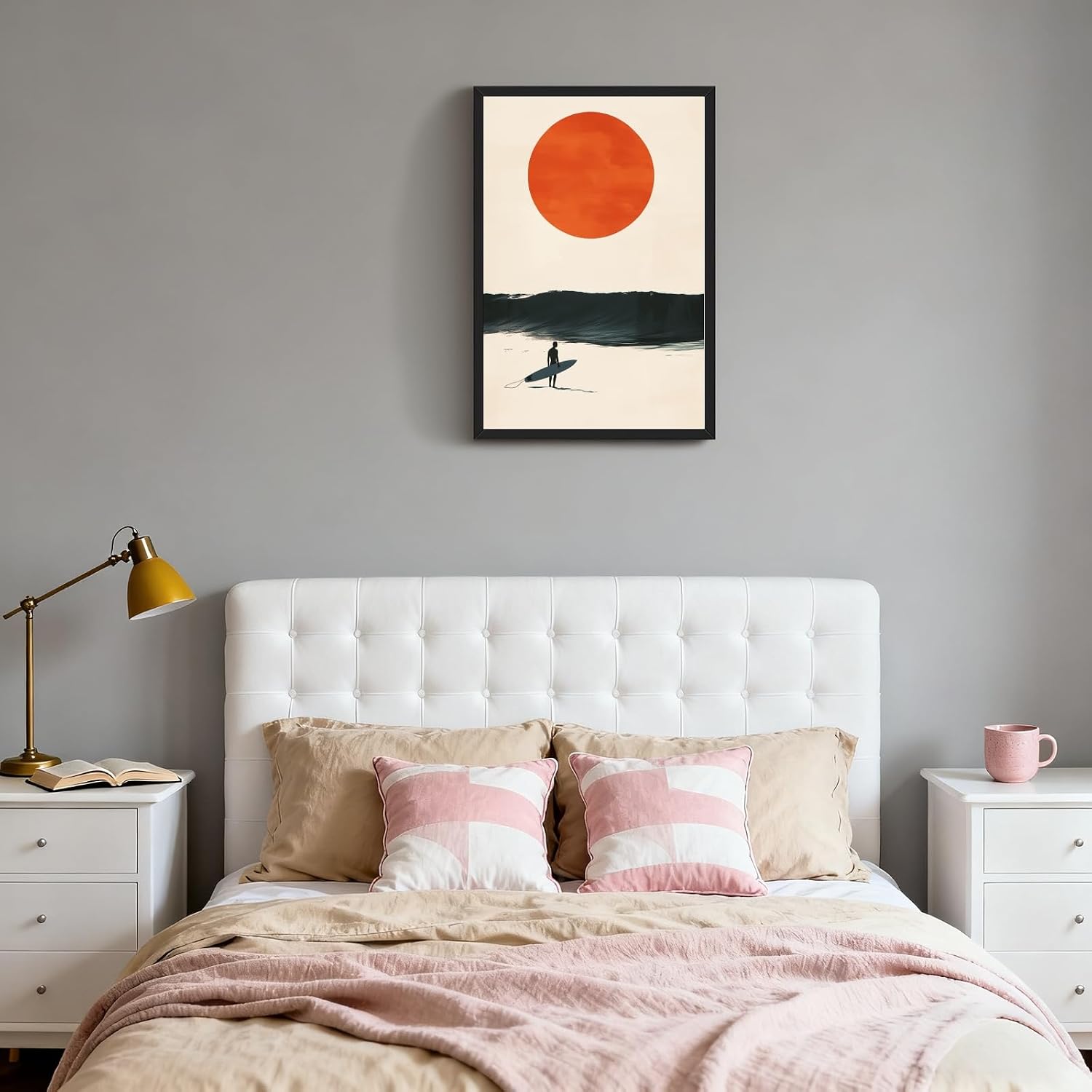 Balsuka Large Framed Wall Art Beach Ocean Poster Summer Cool Sunset Landscape Pictures Canvas Print Vintage Surf Wall Decor Minimalist Aesthetic Painting for Living Room Bedroom 24x36inch Black Frame