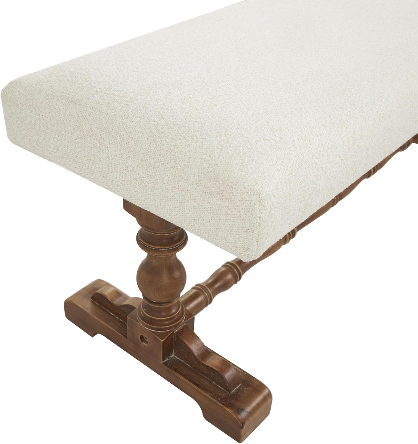 Deco 79 Fabric Home Bench Entryway Bench with Brown Turned Legs, Bedroom Bench 48" x 17" x 18", Cream
