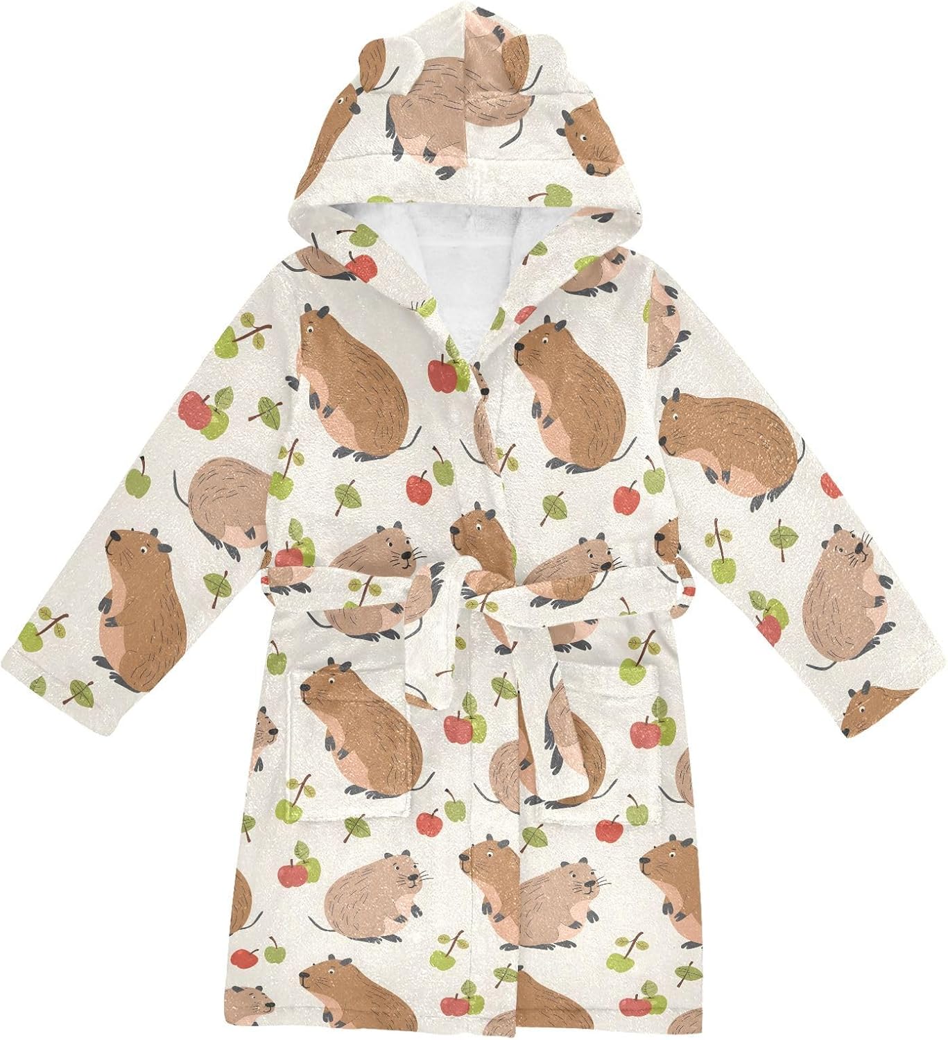 senya Capybara Green Fruit B Toddler Hooded Bathrobe Kids Soft Plush Bath Towel Robes for Boys Girls 2-12 Years