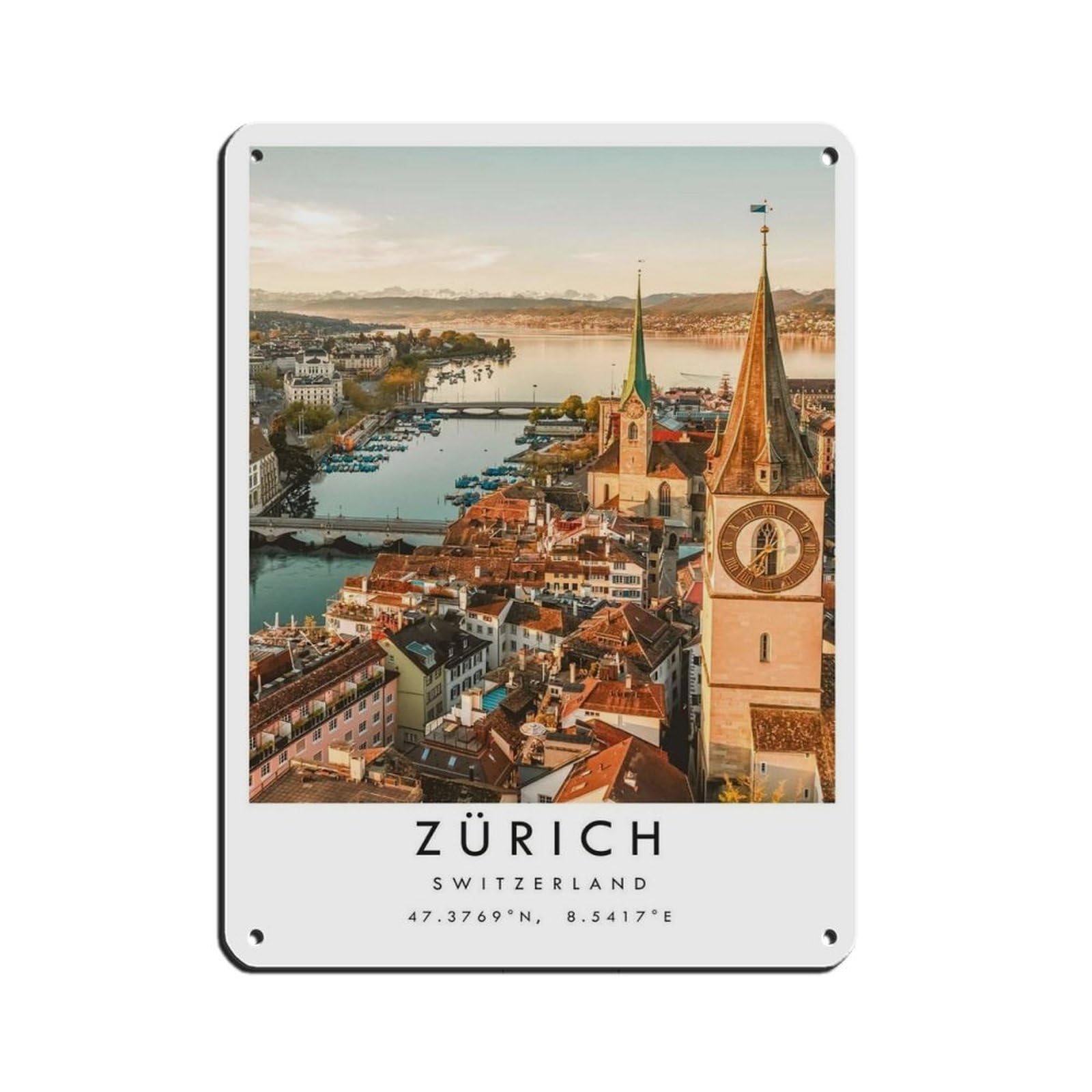 Zurich Travel, Switzerland Poster Retro Poster Metal Tin Sign Chic Art Retro Iron Painting Bar People Cave Cafe Family Garage Poster Wall Decoration 12x16inch(30x40cm)