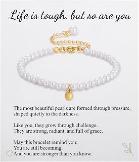 Pearl Bracelet for Women - White Imitation Pearl with Gold Ball Pendant Jewelry, Inspirational Tough Times Gift for Friends, Sisters, Mom, Classic Pearls Affirmation Gifts, Get Well Soon