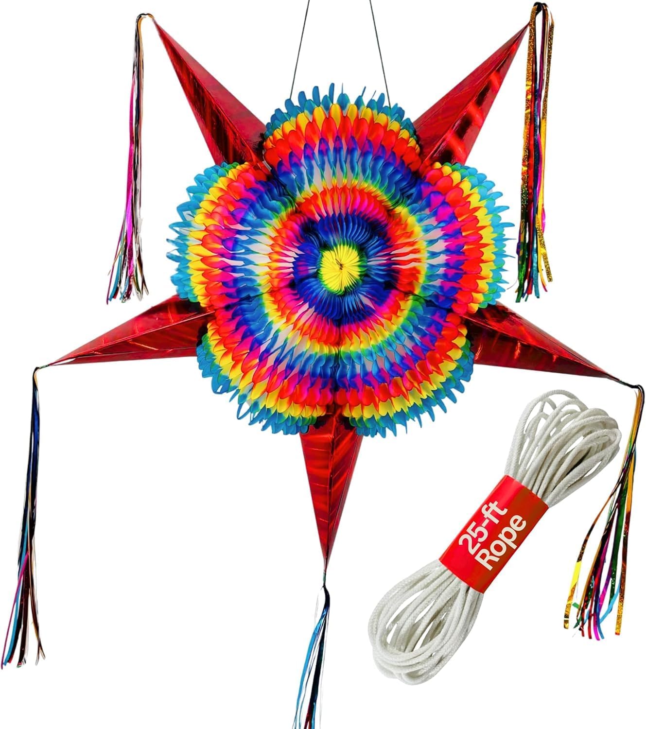 TexMex Fun Stuff Extra Large Mexican Star Piñata | Foldable and Festive Pinatas for Cinco de Mayo, Kids and Adults Birthday Parties | Easily Holds 4 Pounds (Red Extra Strong)
