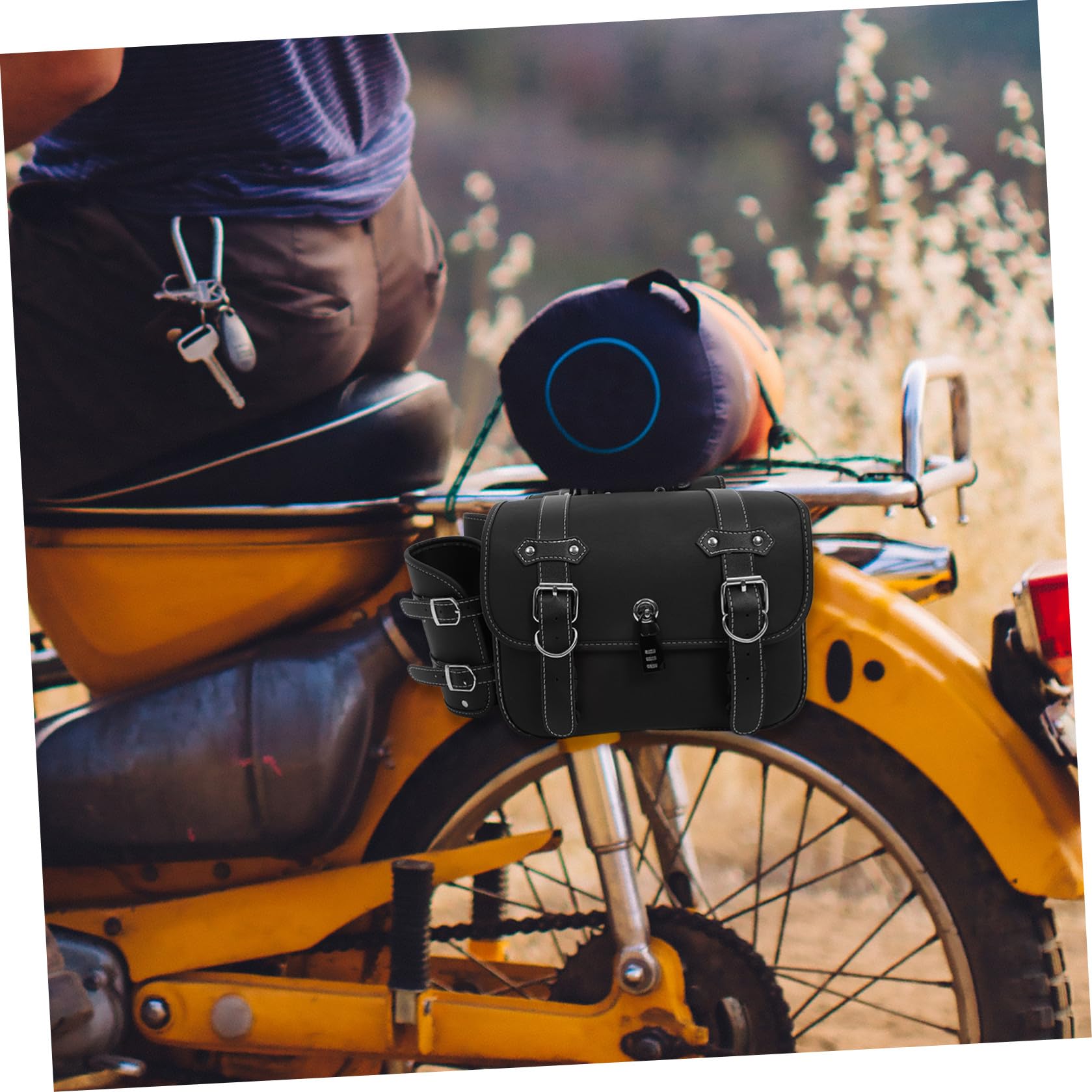 Generico Borsa Laterale per Moto in Pelle Pvc, Set 2 Pezzi Serratura, Borsa da Sella Portaoggetti per Moto Elettrica, Accessorio per Ciclisti e Viaggi su Strada