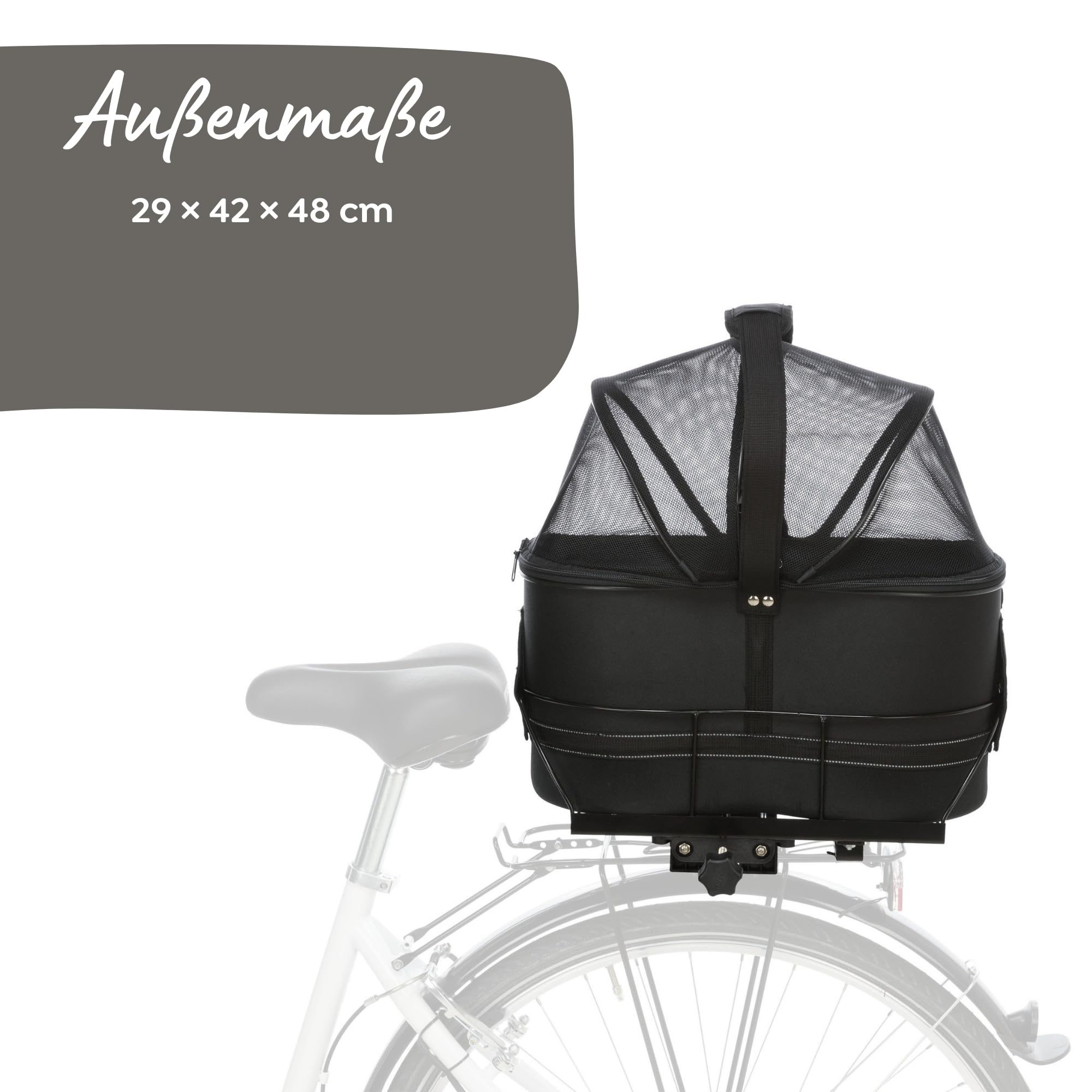 TRIXIE Hundefahrradkorb mit Netzhaube für Gepäckträger - schwarz 29 × 42 × 48 cm