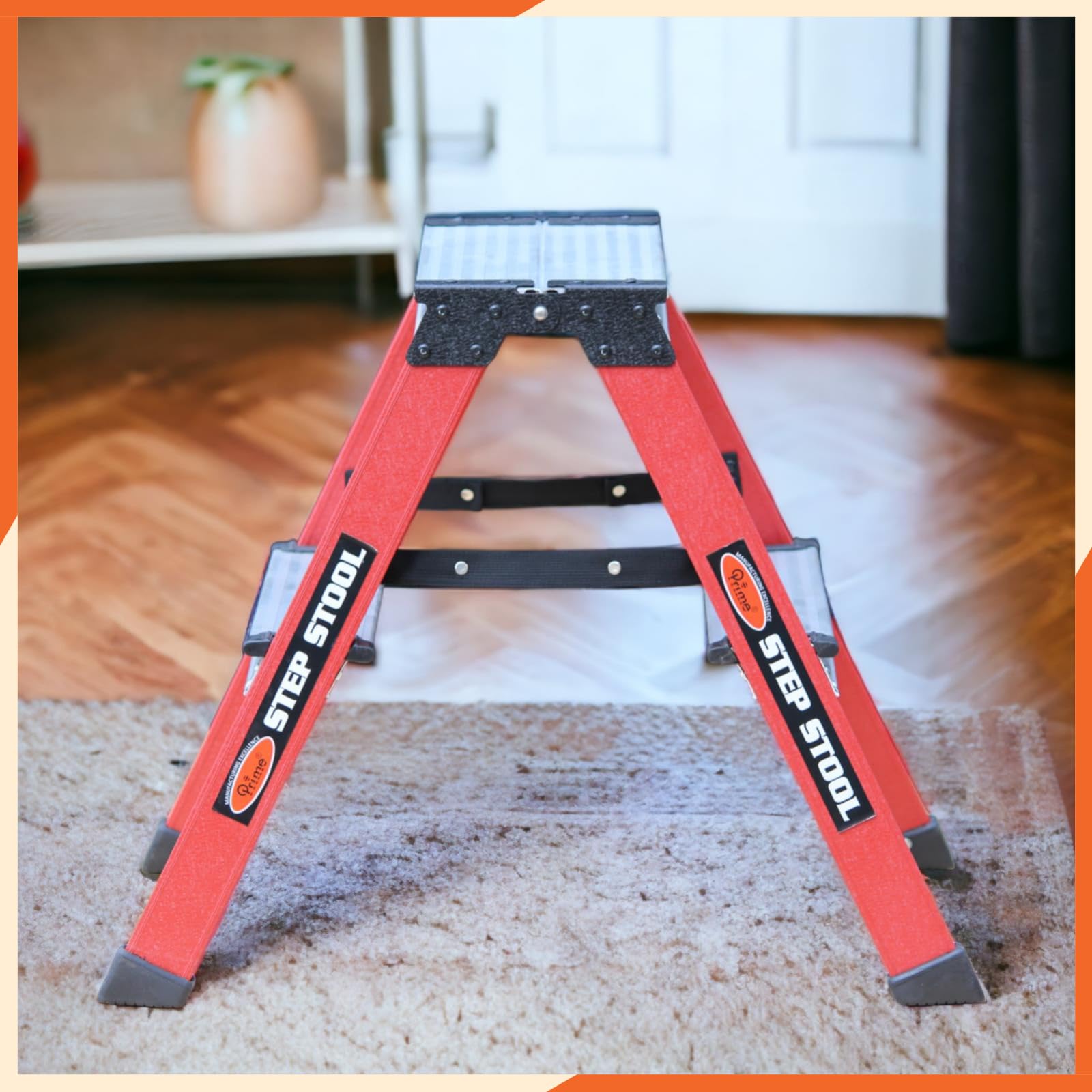Prime 2steps Alligator Pattern Powder-Coated Finish Foldable Aluminium Twin Step Stool Ladder for Home & Office Use | Made in India | 5 Years Warranty | Anti-Skid Serrated Steps (Ruby Red) 4