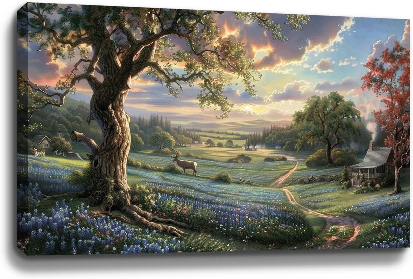 Vintage Painting Country Living Wall Art Framed Landscape Canvas Art For Livingroom Bedroom Office