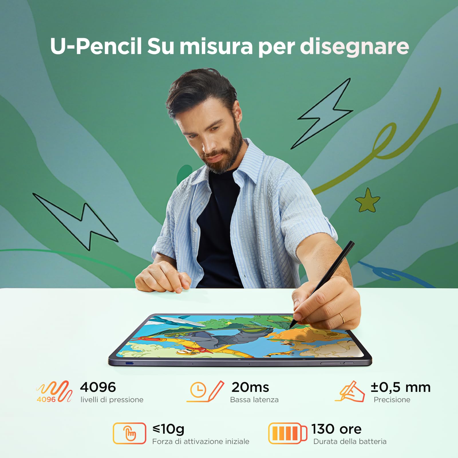 Ugee Android tablet UT3 14,25 pollici, Octa Core con Grafica Indipendente e Sensore U da 8 GB + 256 GB, Batteria 10000 mAh