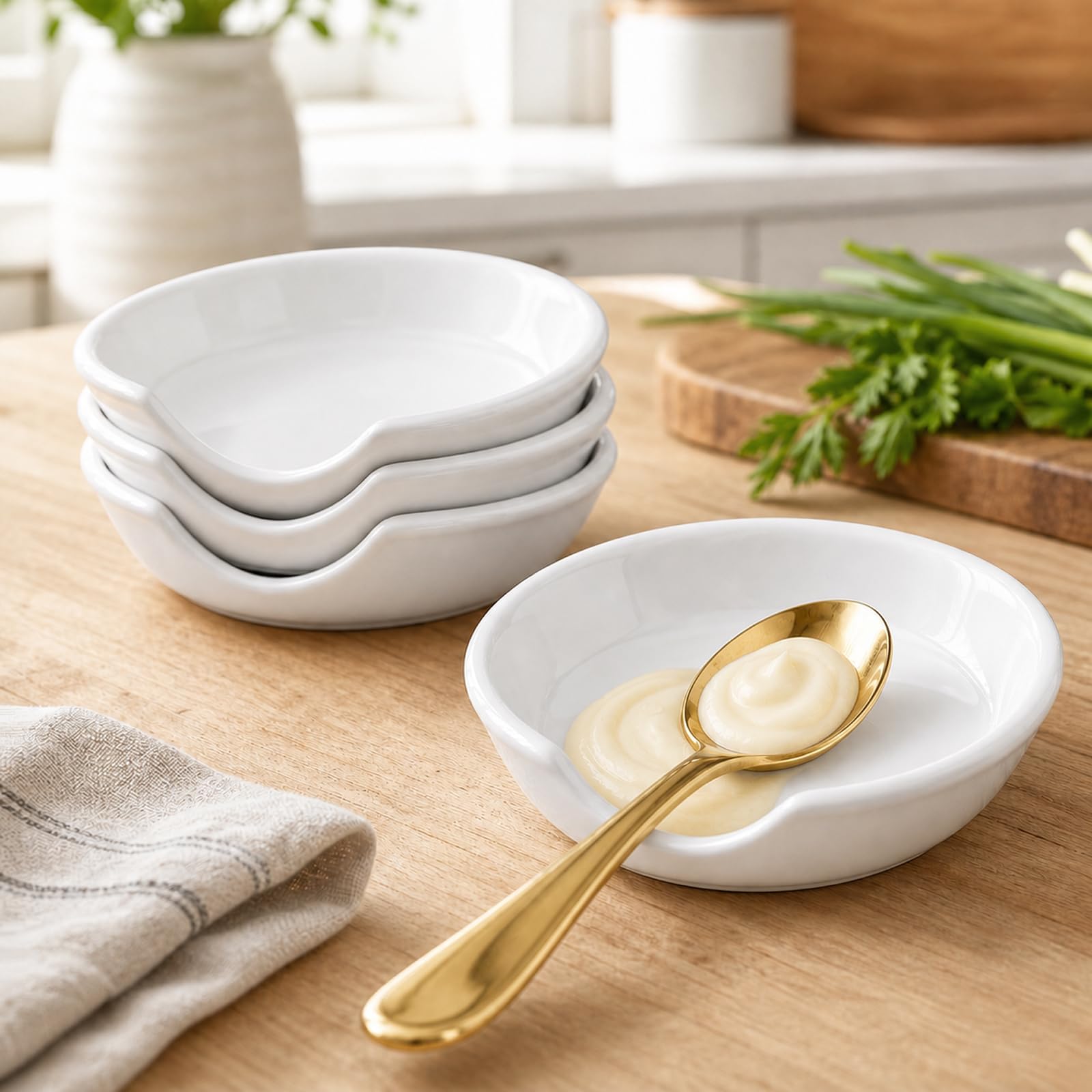 LE TAUCI Ceramic Spoon Rest for kitchen, 4.8 Inches Spoon Holder for Stove Top, Coffee Spoon Rest, Spoon Cradle, Kitchen Basics, Kitchen Accessories For Utensils, Set of 4, White