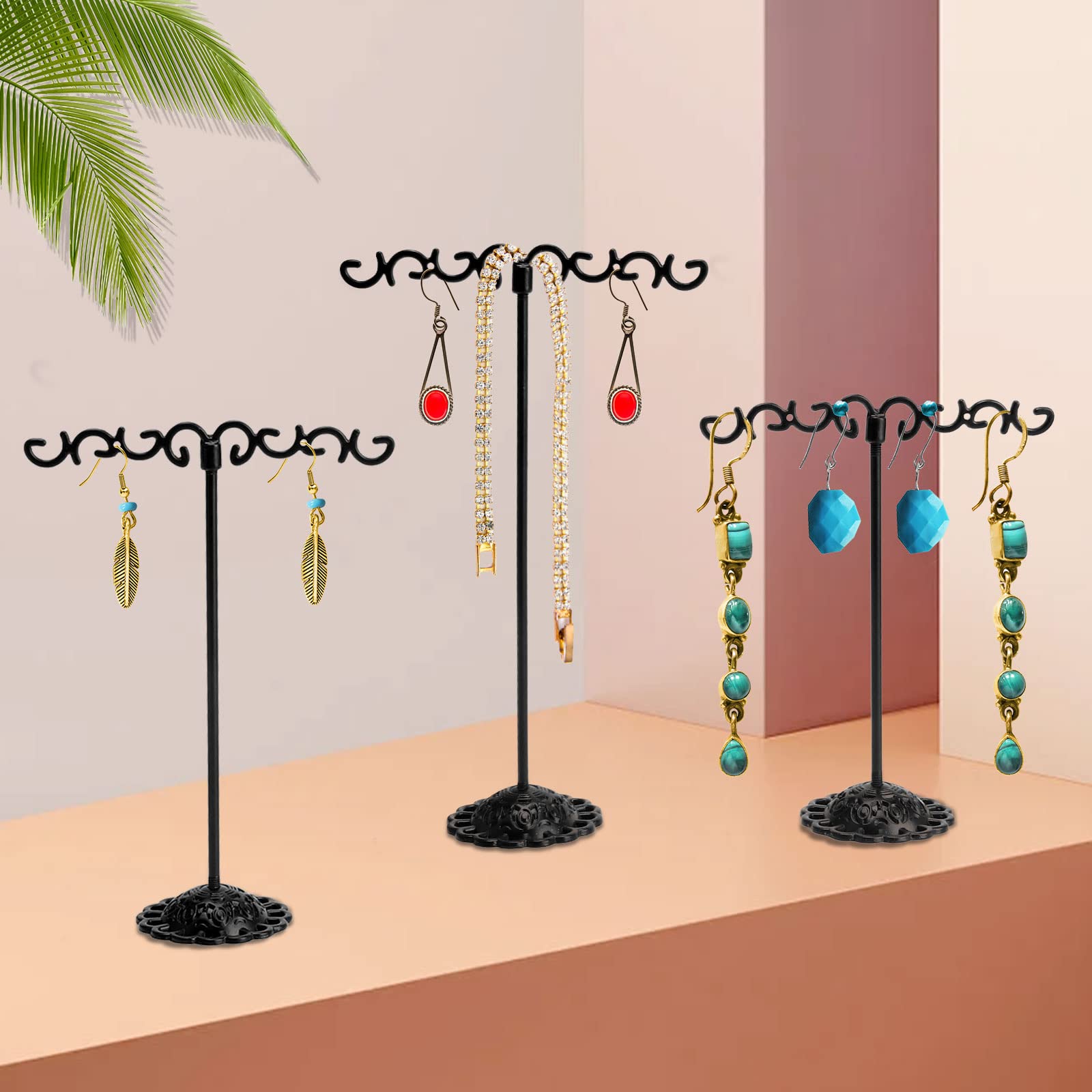 6 Porta Orecchini A Forma Di T - Espositori Per Gioielli In Metallo Nero, Altezze 9/11/12 Cm - Foto 9