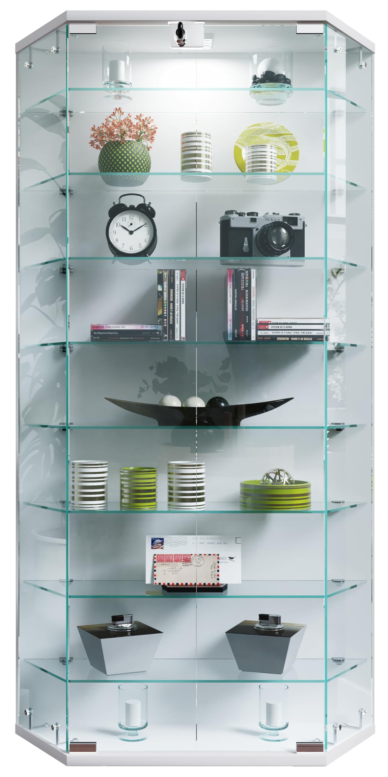 VCM Glasvitrine hängend | Vitrine Glas mit ESG-Sicherheitsglas | Maße ca. H. 114 x B. 83 x T. 17 cm | Hängevitrine Glas | Modern und platzsparend | Glas Vitrinenschrank - Benila XL