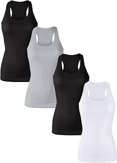 Cotton Ribbed Racerback Tank Tops for Women Basic Workout Athletic Tanks Gym Tank Top Yoga Shirts Pack 1-4