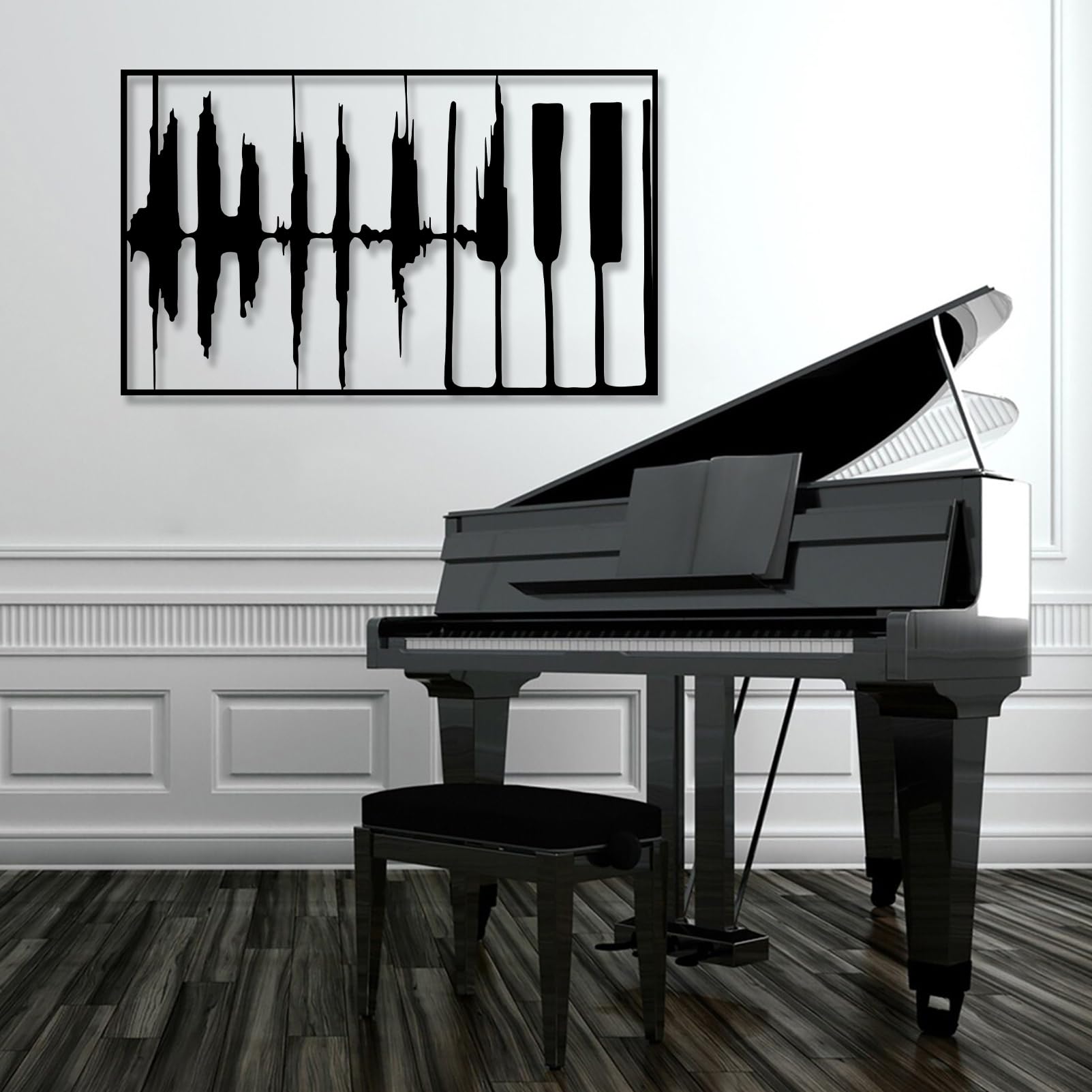 Arte de Pared de Teclas de Piano de Metal Negro, Notas Musicales de Metal, decoración de Pared para Amantes de la música, decoración de Obras de Arte de Teclas de Piano, Escultura de ar