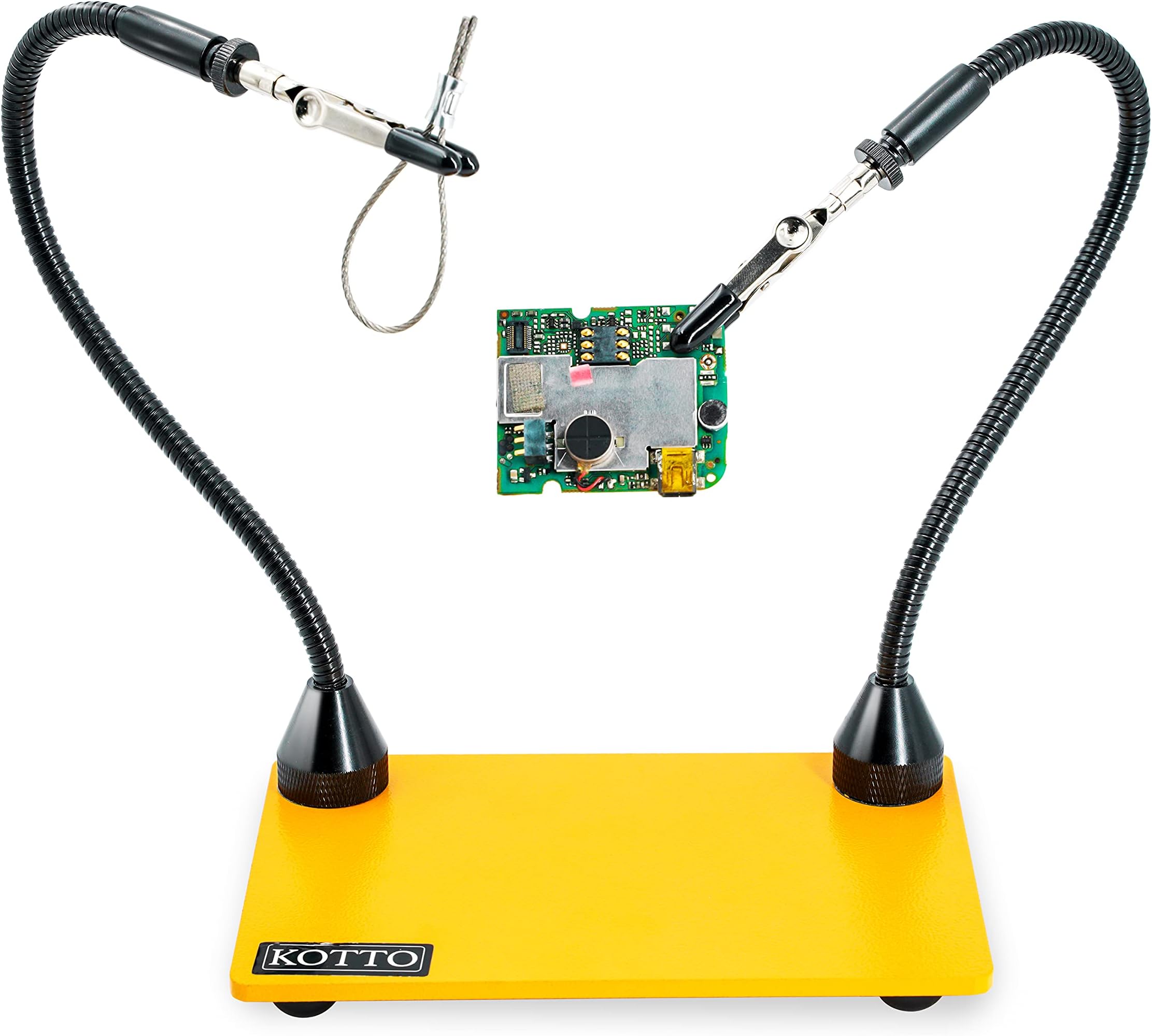 KOTTO Third Hand Soldering Aid Third Hand Soldering Magnetic Circuit Board Holder Tool Two Arms Help Hands Craft Workshop Help Station Non-Slip Aluminium Base Wire Cutter Pliers