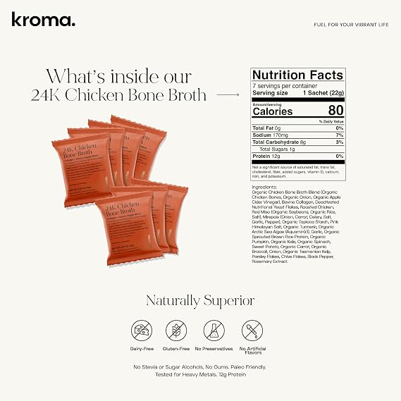 Kroma Travel Bone Broth Duo Chicken Bone Broth 2-Pack | Portable, Gut-Friendly Wellness for On-the-Go Nutrition & Recovery