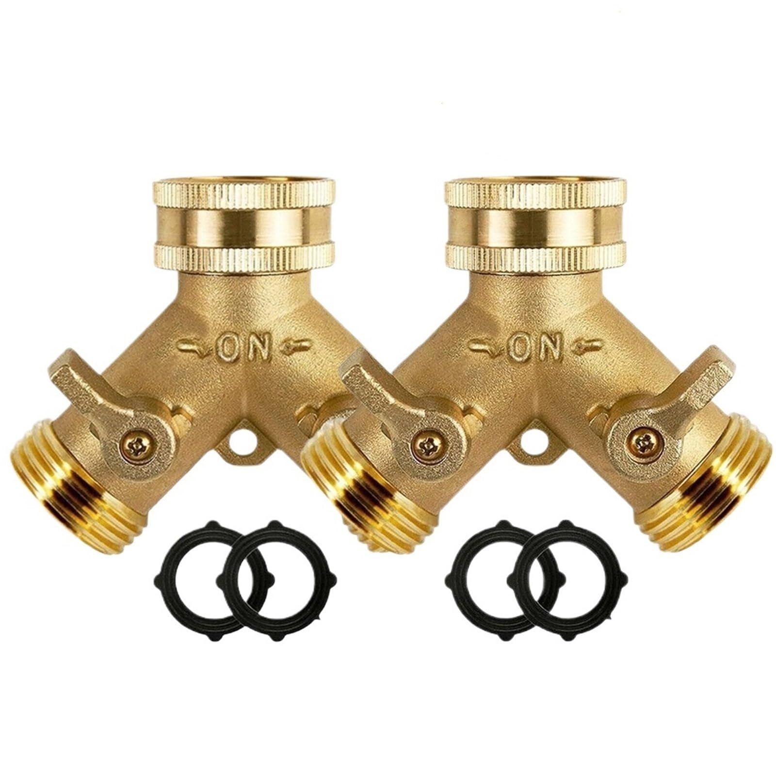 Evwgnpqrv Yellow 2Pcs Faucet Hose Splitter, Double Hose Connector 3/4Inch 2Way Brass Y-Type Water Tap 2/3Pcs Yellowoutdoorfaucet(Yellow 2Pcs)