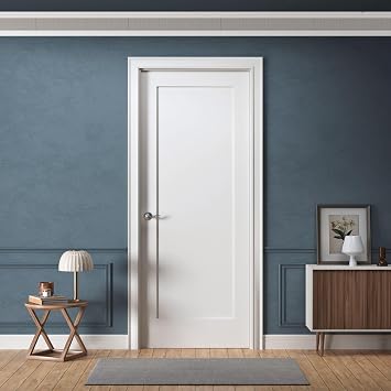 32" x 80" Prehung Interior Wood Door, 1-Panel Shaker, Left Handing, Hollow Core, White Primed, with Pre-Drilled Holes, Frame Jambs Kit, and Black Hinges, for Closet, Pantry, and Bedroom Use
